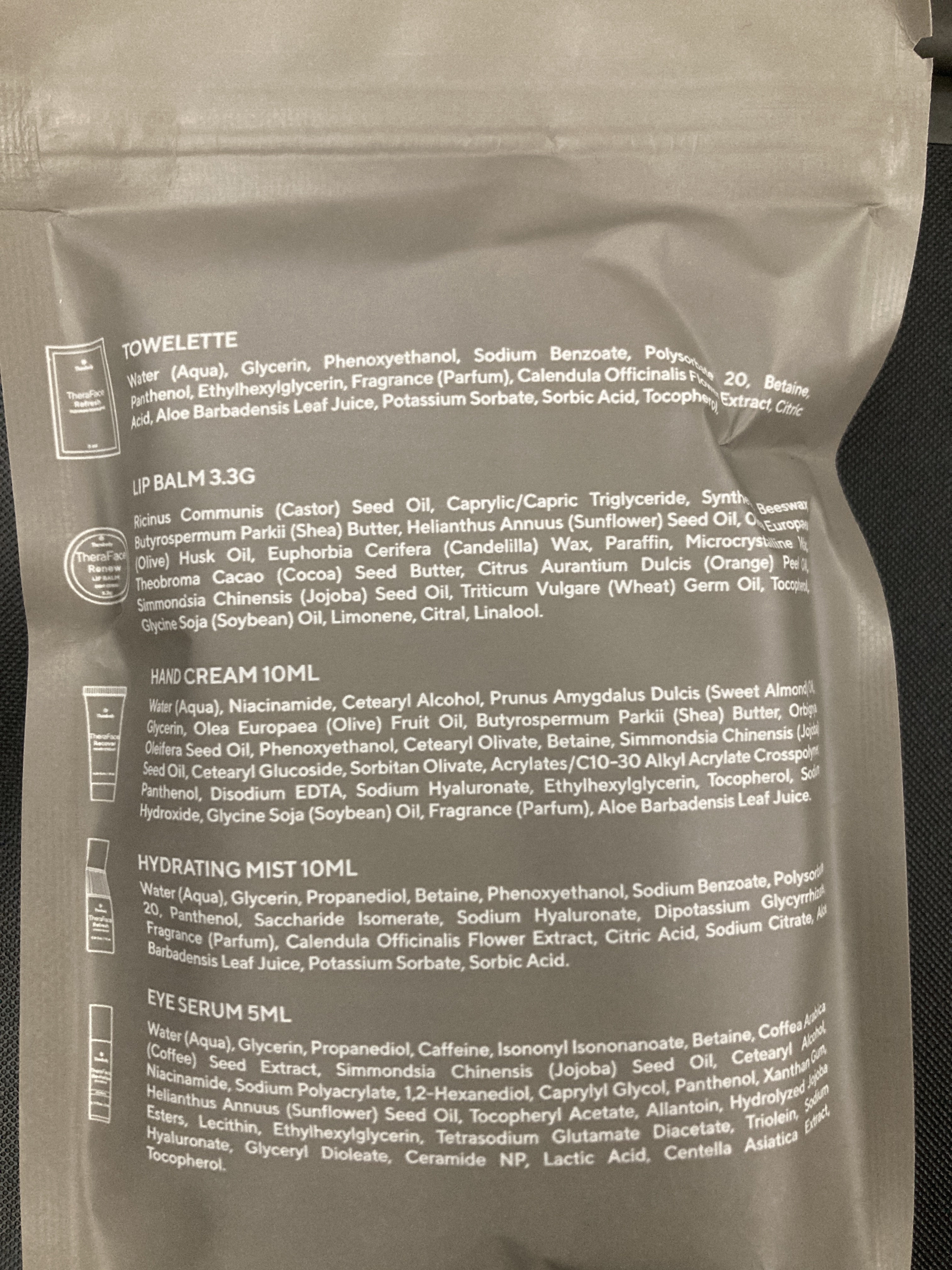 United Polaris business class 787 10 TheraFace packet contents HND LAX