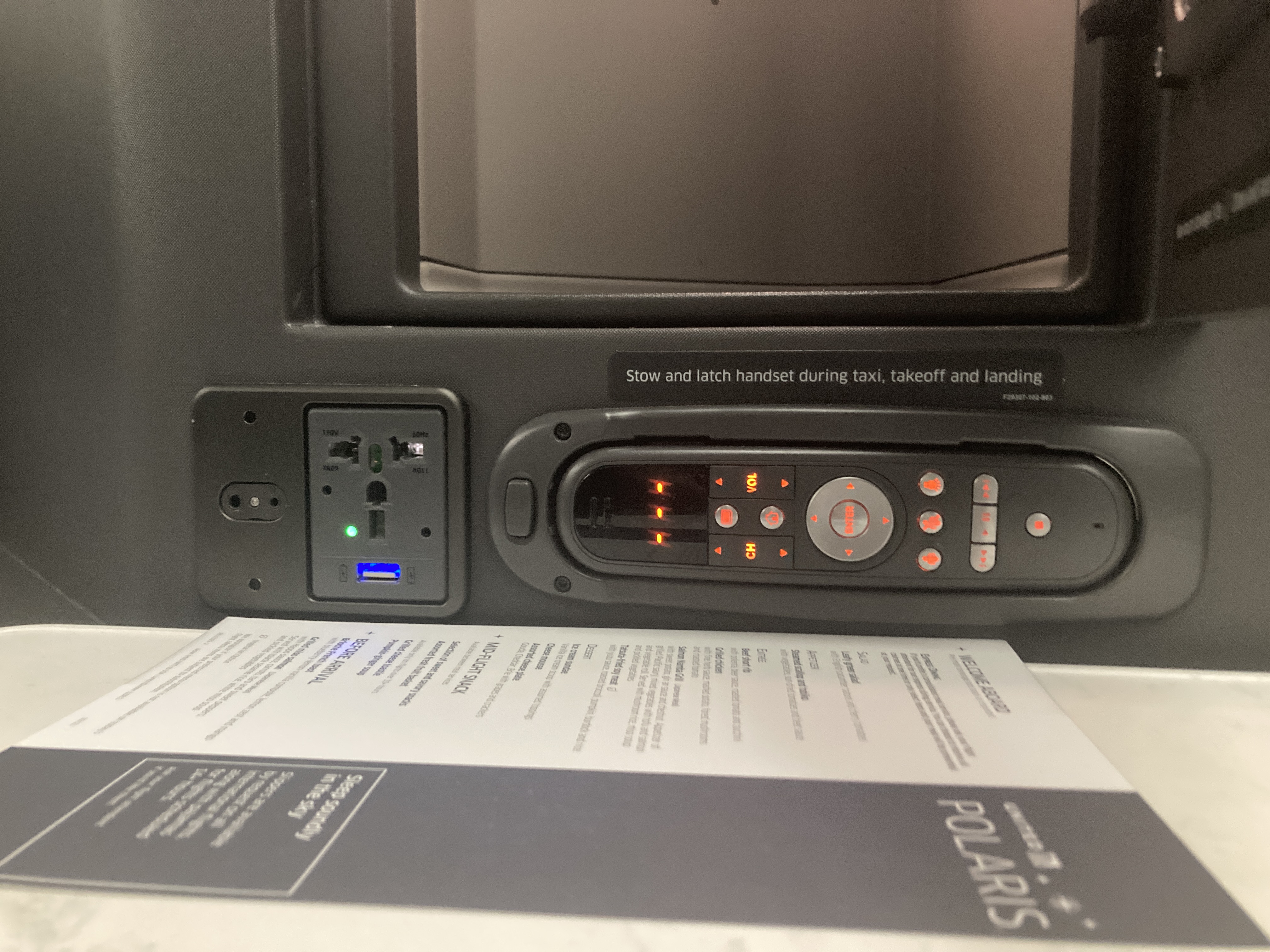 United Polaris business class 787 10 controls closeup HND LAX