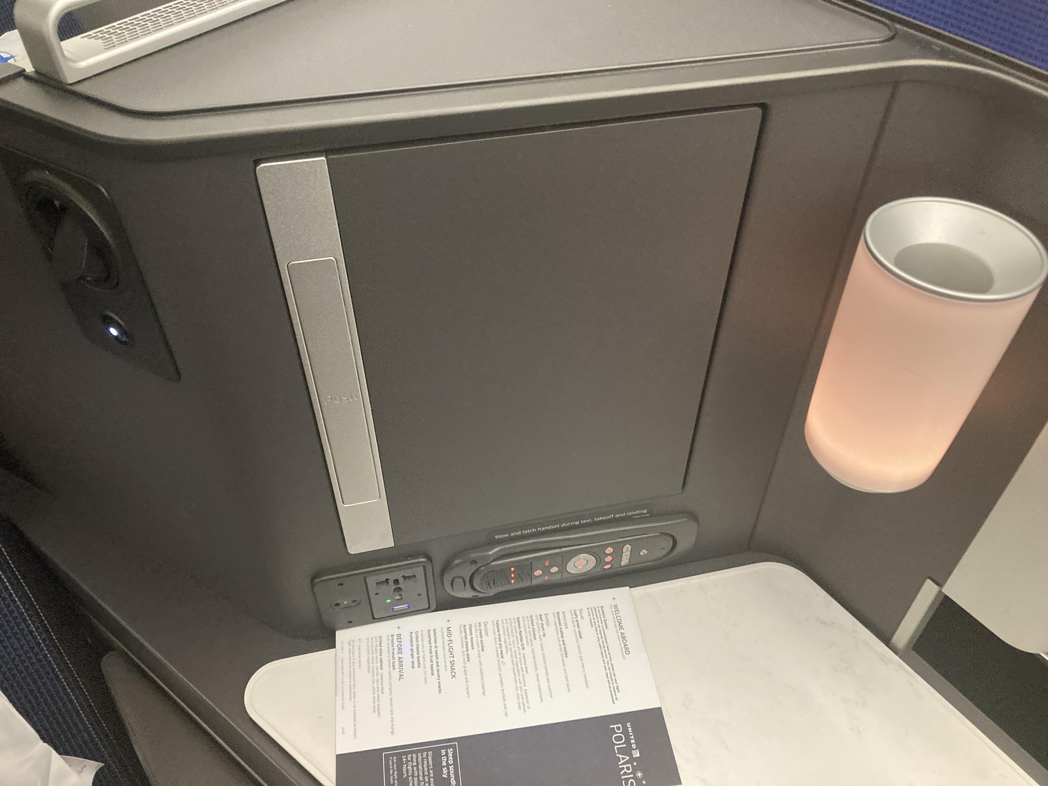 United Polaris business class 787 10 storage bin closed HND LAX