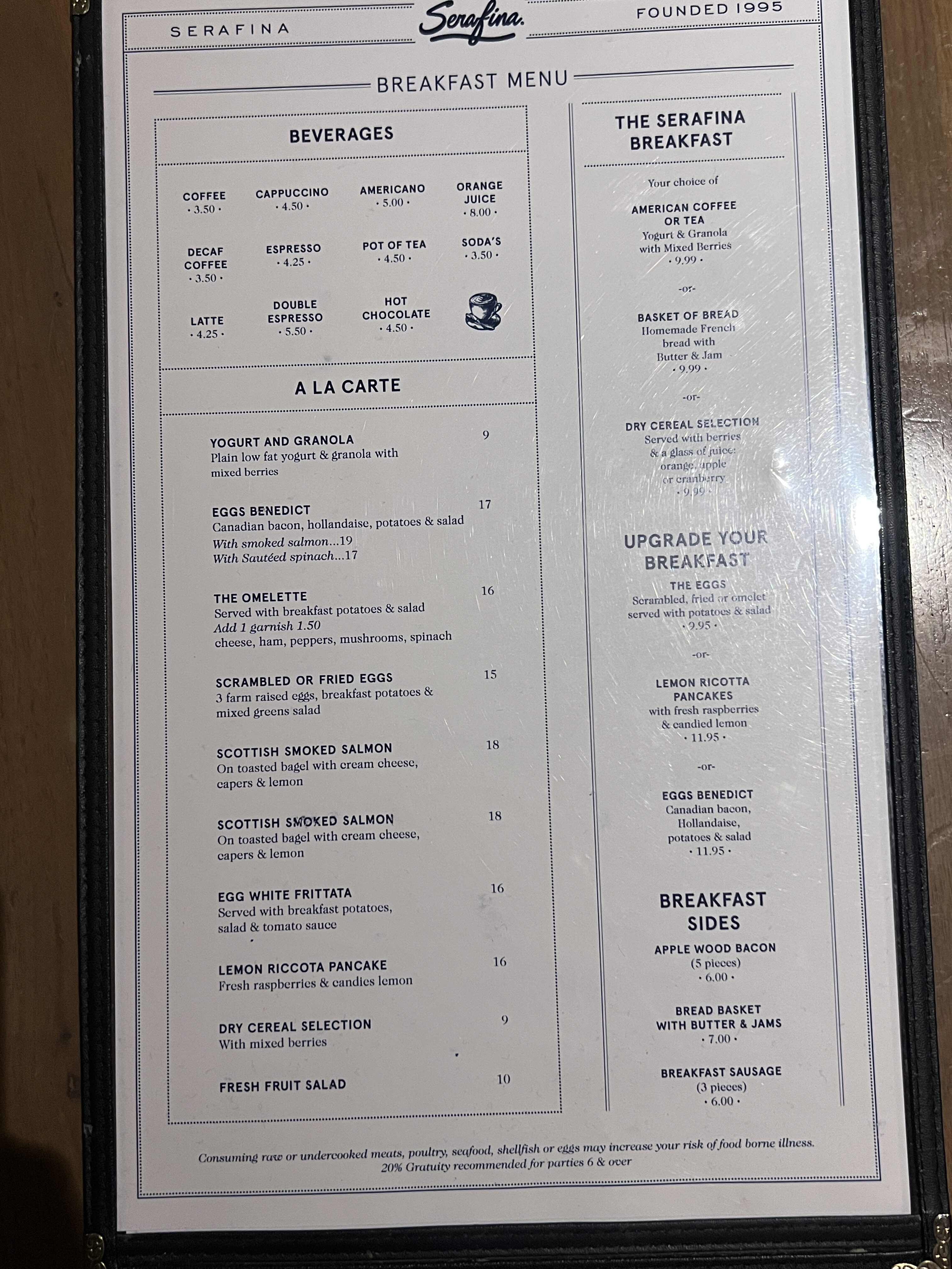 The Time New York Serafina breakfast menu