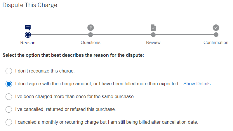 Amex Platinum card dispute reasons