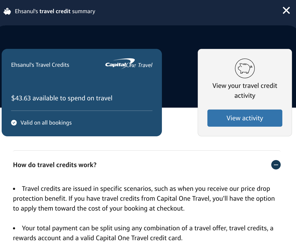 Capital One Travel credits Capital One Travel credits