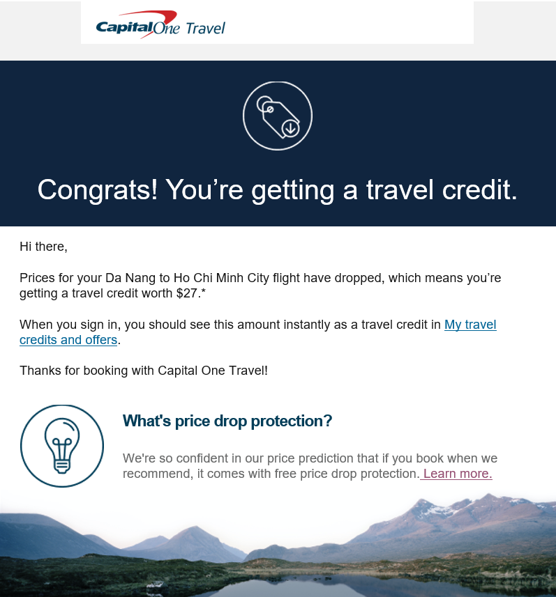 Capital One Travel price protection email Capital One Travel price protection email