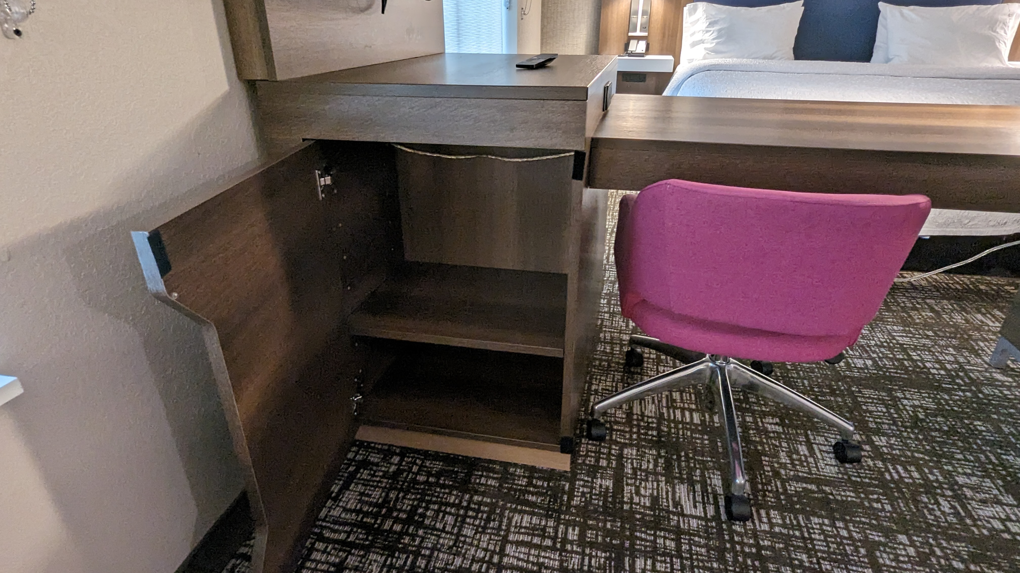 Hampton Inn and Suites Aurora South Denver room storage cabinets