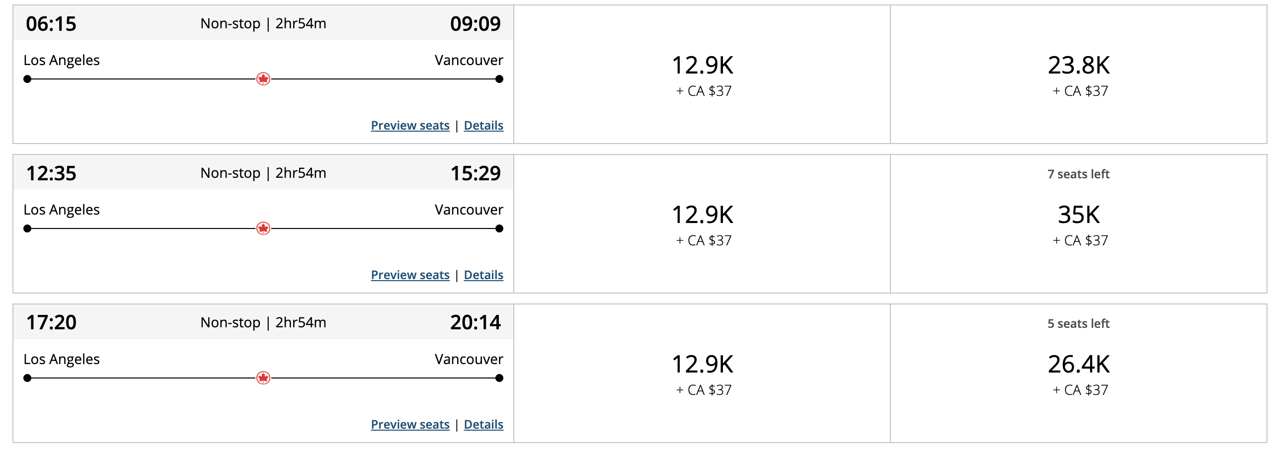 Other options for Air Canada Award