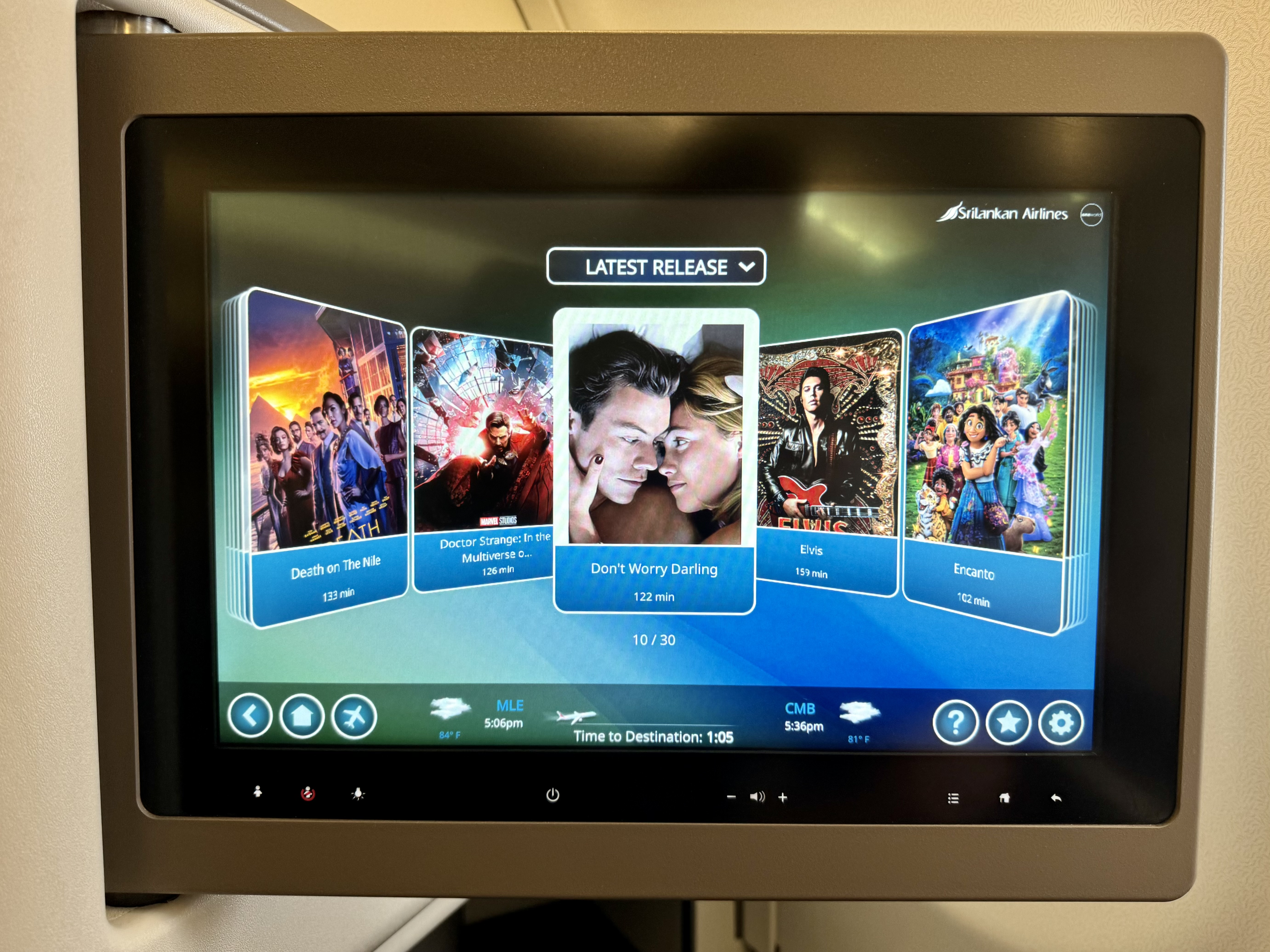 Sri Lankan A330 business class seat IFE