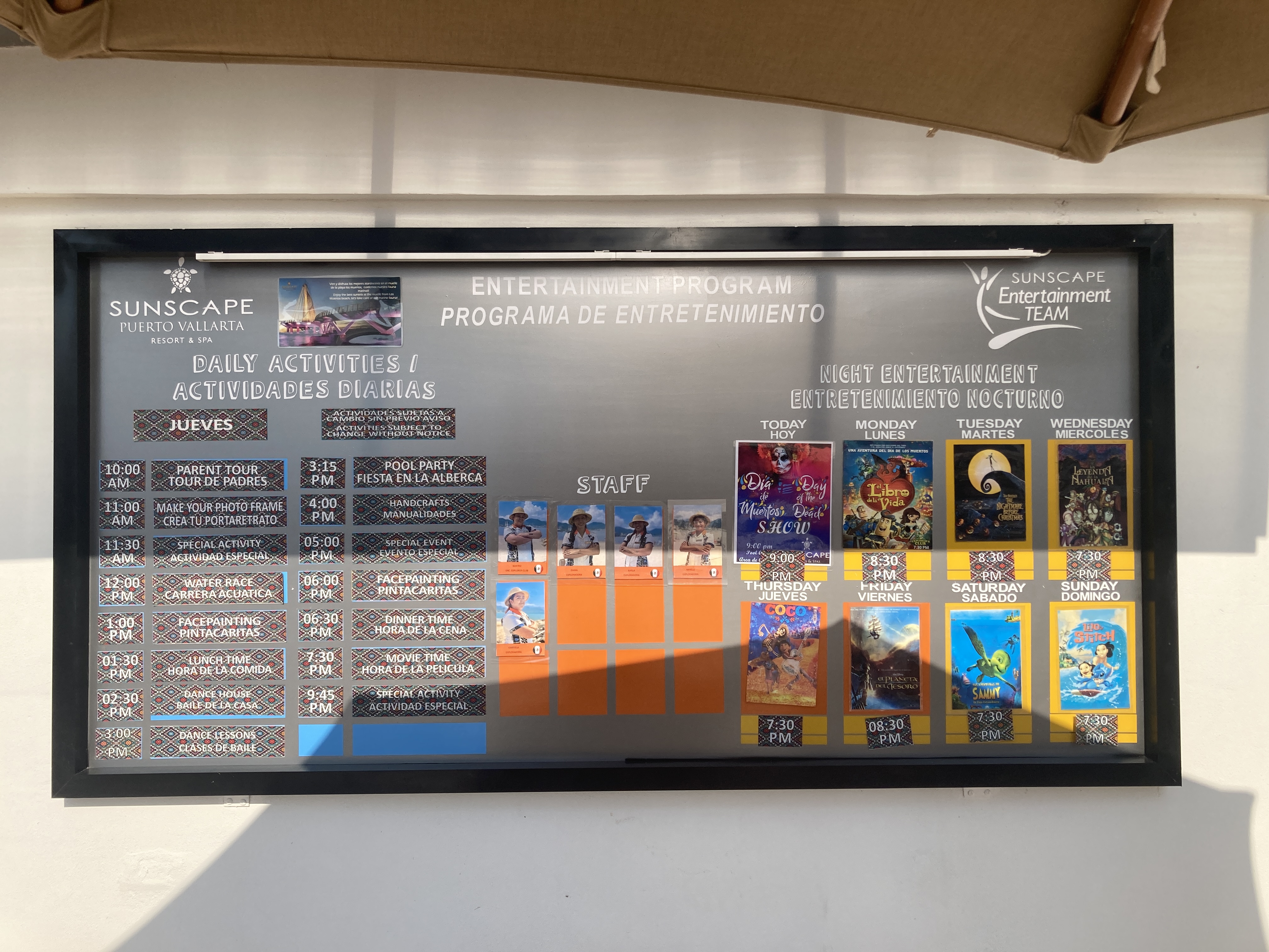 Sunscape Puerto Vallarta Resort Spa activity board next day Sunscape Puerto Vallarta Resort Spa activity board next day