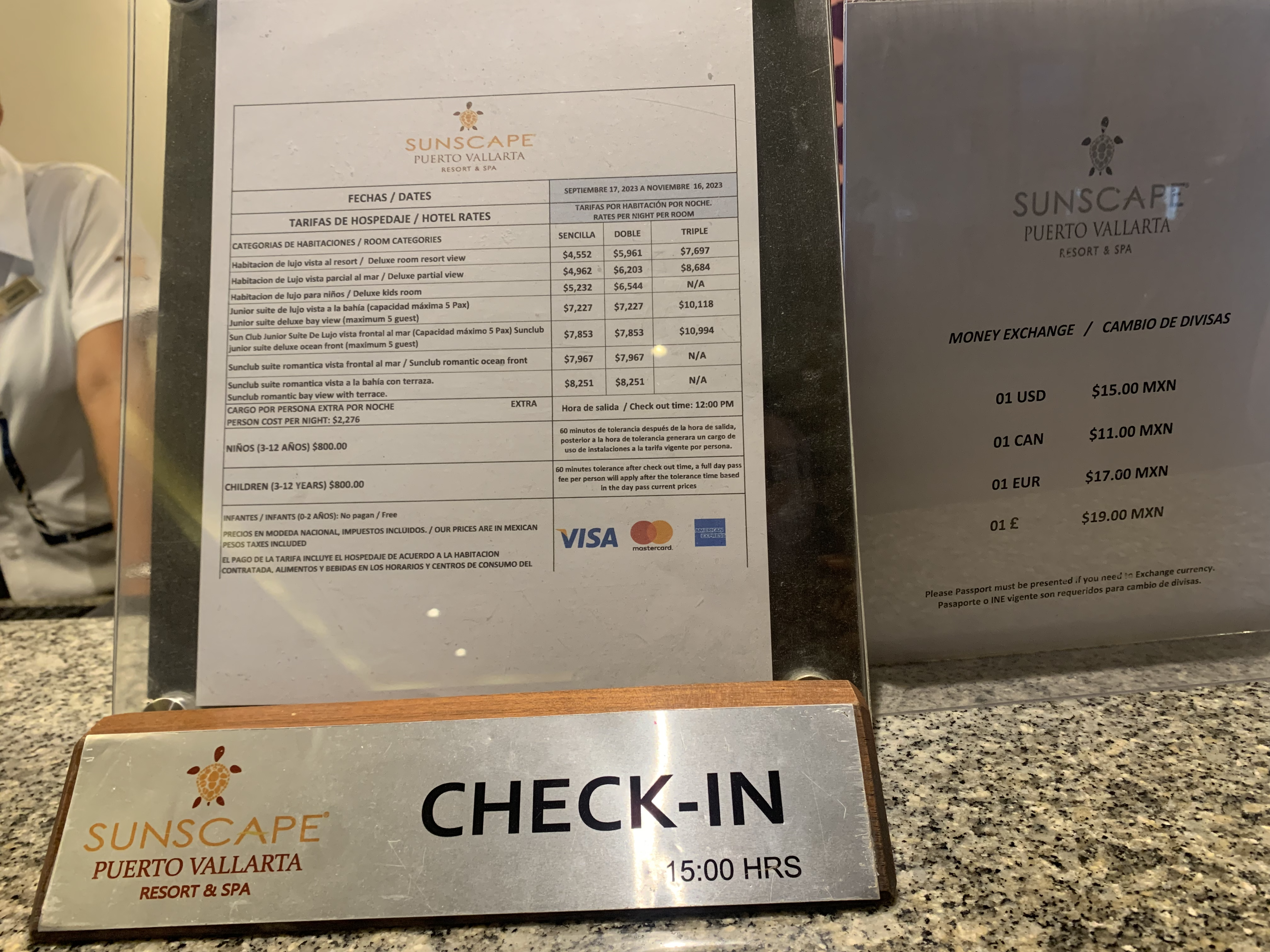 Sunscape Puerto Vallarta Resort Spa check in desk signs Sunscape Puerto Vallarta Resort Spa check in desk signs