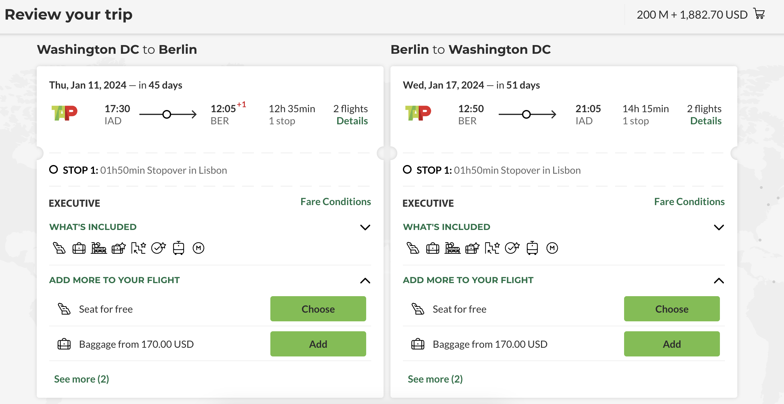 TAP Air Portugal IAD BER business class deal