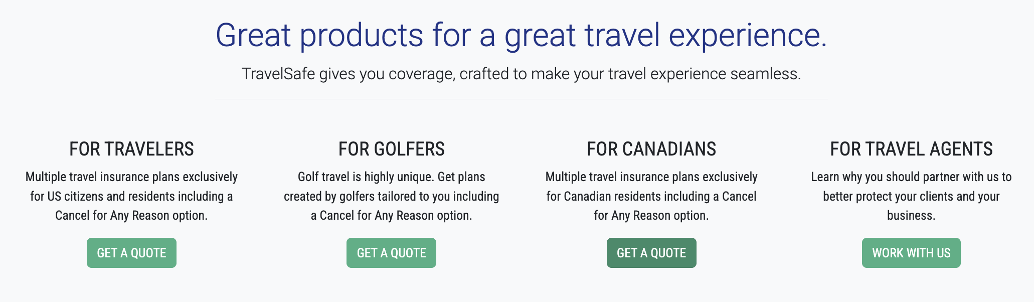 TravelSafe get a quote options