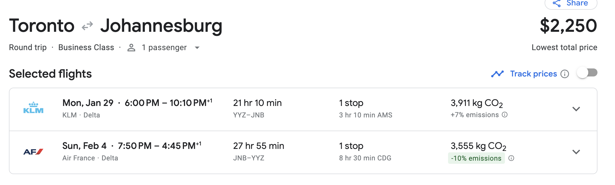 YYZ JNB deal