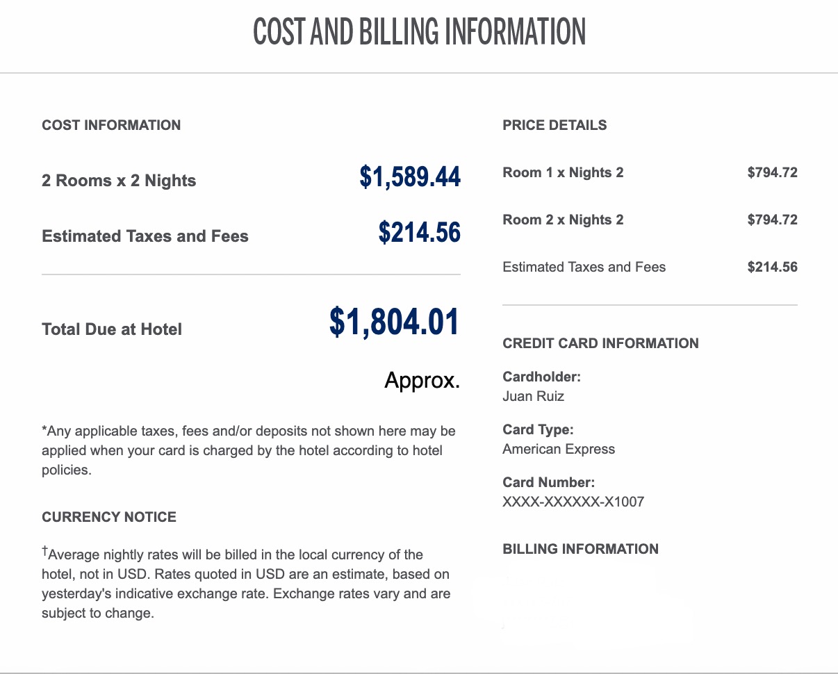 Amex FHR Dromoland Booking Cost Screenshot Amex FHR Dromoland Booking Cost Screenshot