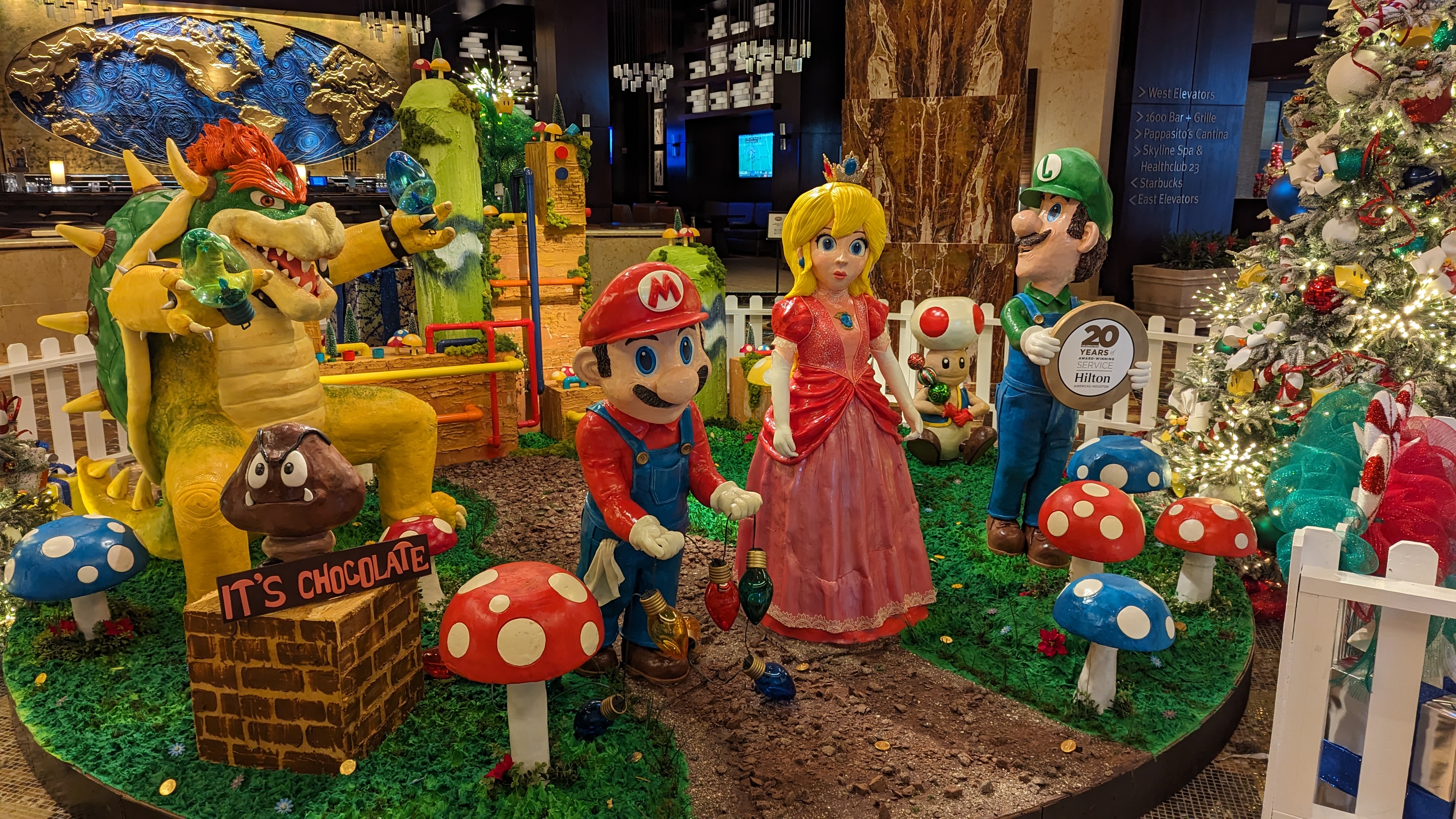 Hampton Inn Houston Downtown location Hilton Americas Super Mario chocolate display