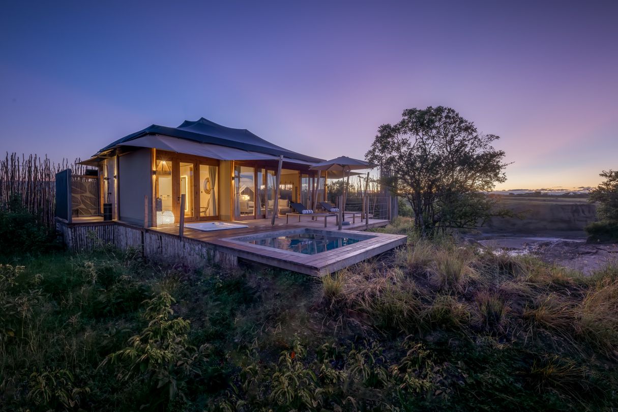 Evening image of the Honeymoon Tent at JW Marriott Masai Mara Lodge