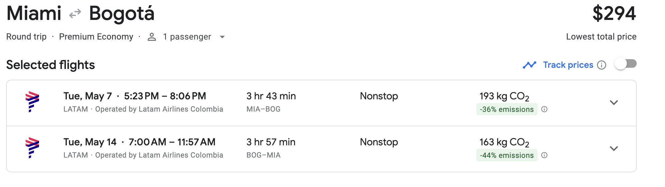 MIA to BOG in LATAM premium economy MIA to BOG in LATAM premium economy