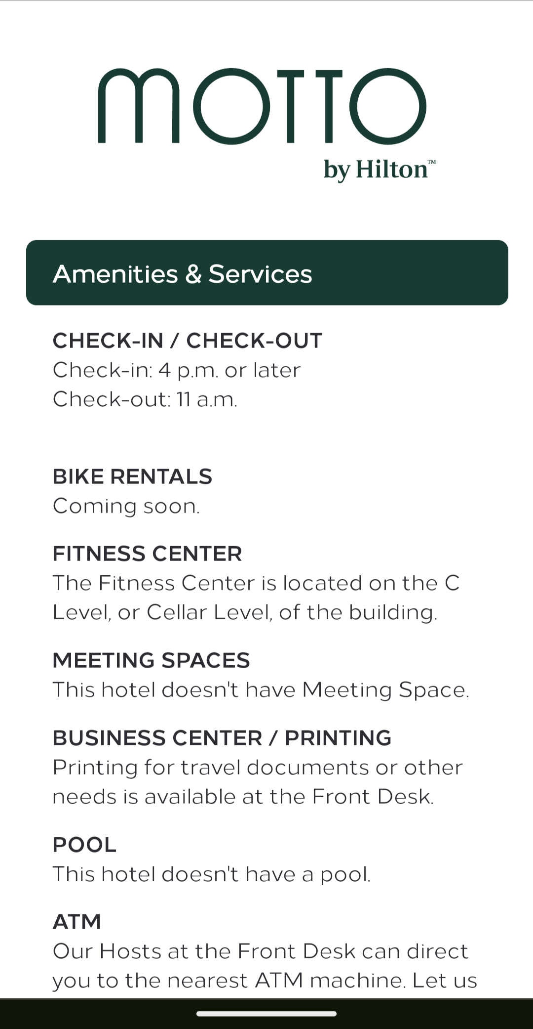 Motto by Hilton New York City Times Square information page amenities