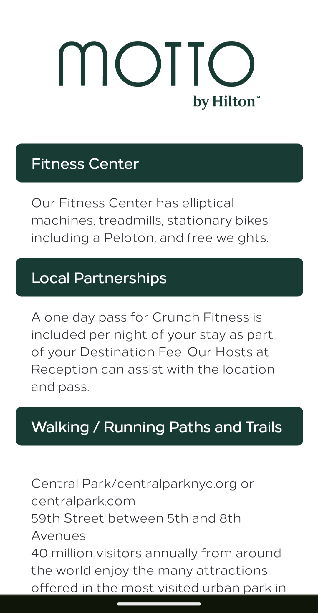 Motto by Hilton New York City Times Square information page fitness