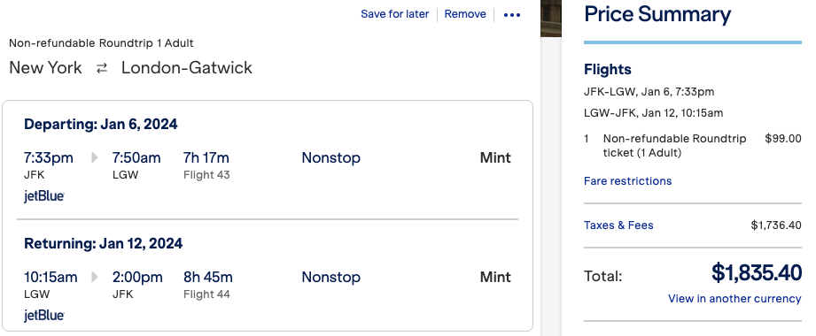 New York to London in Mint for New Year New York to London in Mint for New Year