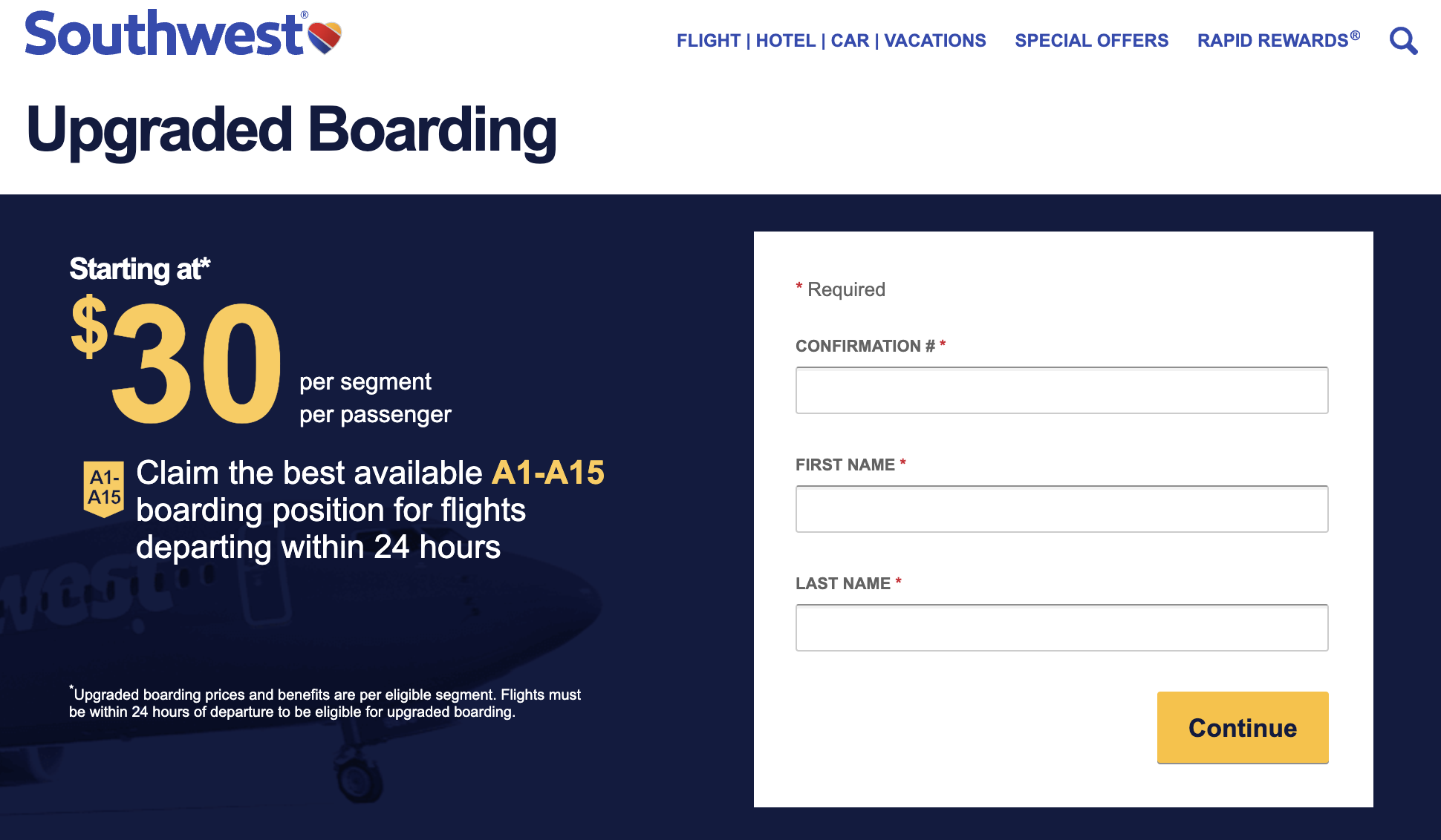 Southwest Upgraded boarding
