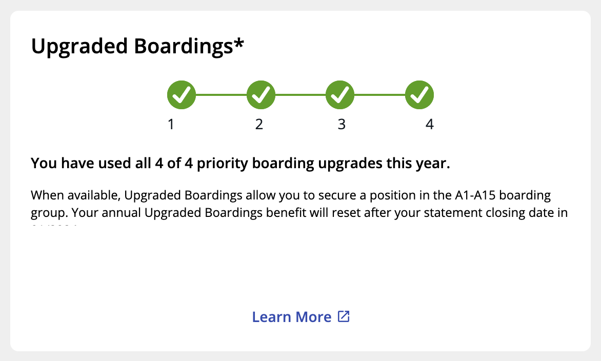 Southwest credit card Upgraded Boardings tracker