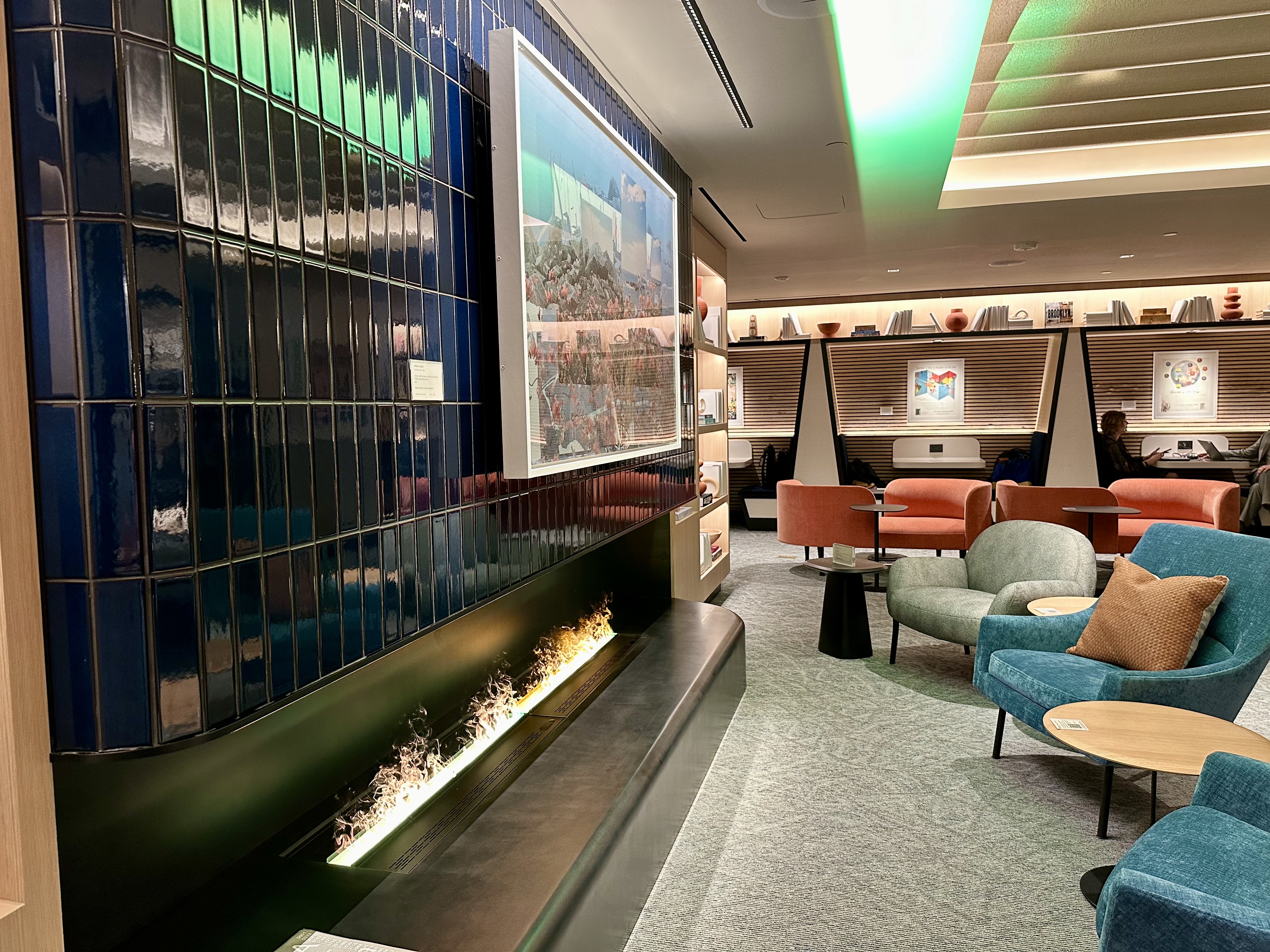Chase LGA lounge fireplace
