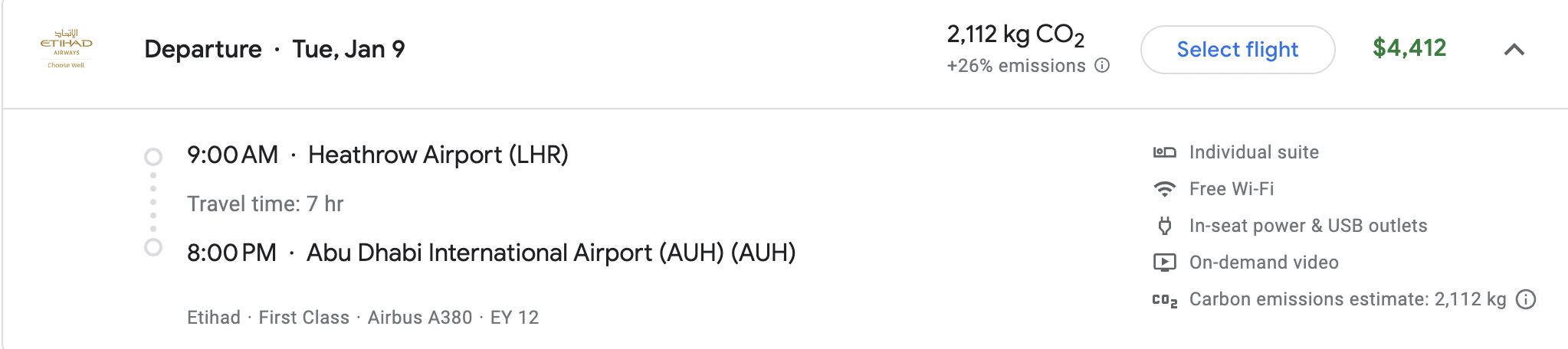 Etihad First Class Apt LHR AUH Screenshot Etihad First Class Apt LHR AUH Screenshot