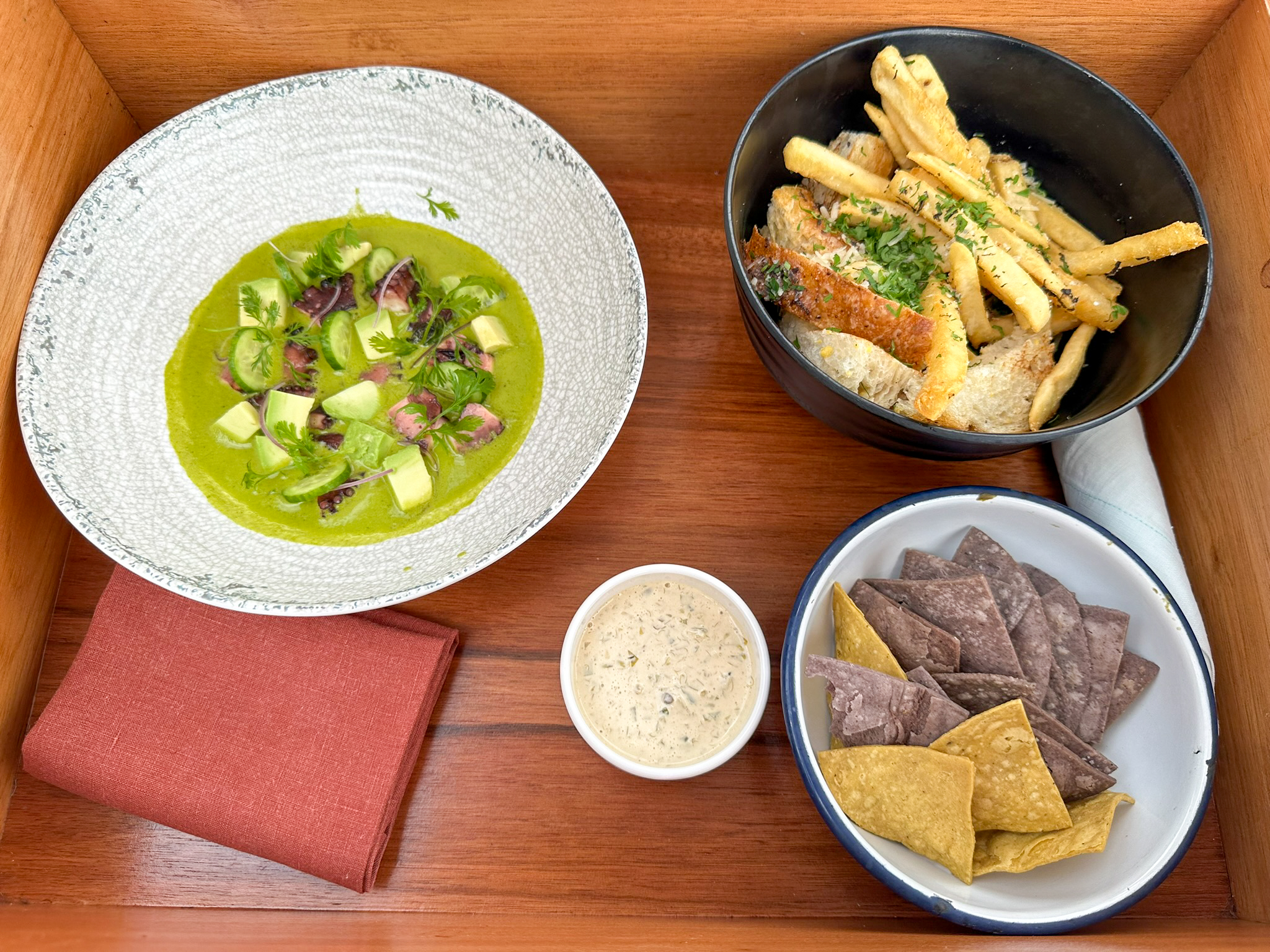 Four Seaasons Tamarindo Pool and Beach Club aguachile and focacia Four Seaasons Tamarindo Pool and Beach Club aguachile and focacia