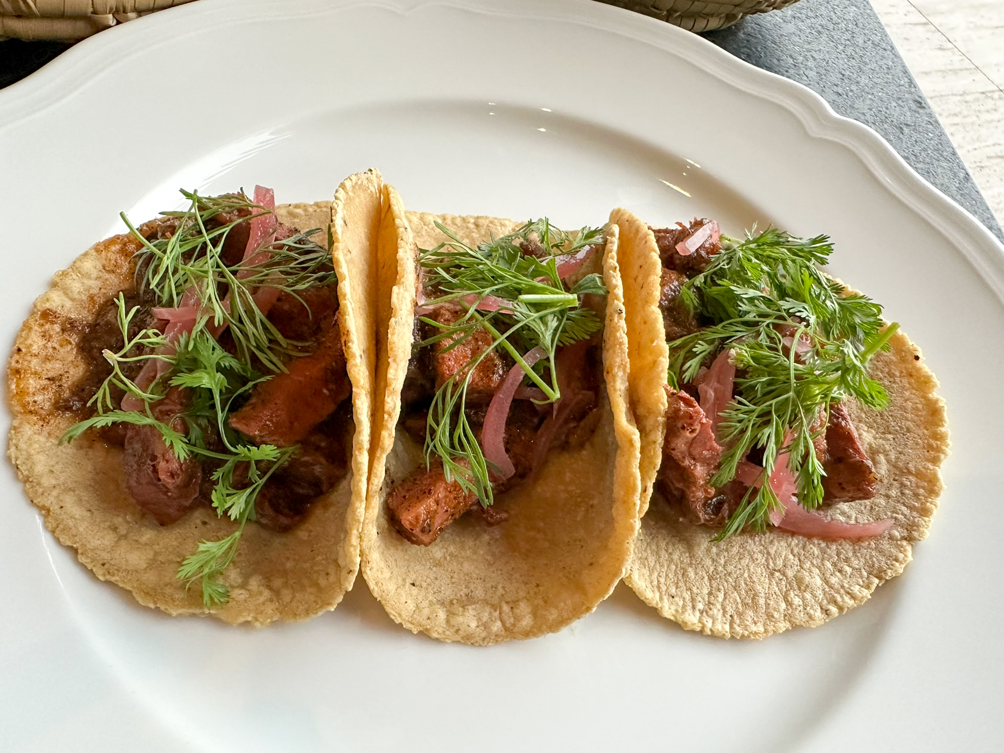 Four Seasons Tamarindo Coyul beef tongue tacos Four Seasons Tamarindo Coyul beef tongue tacos