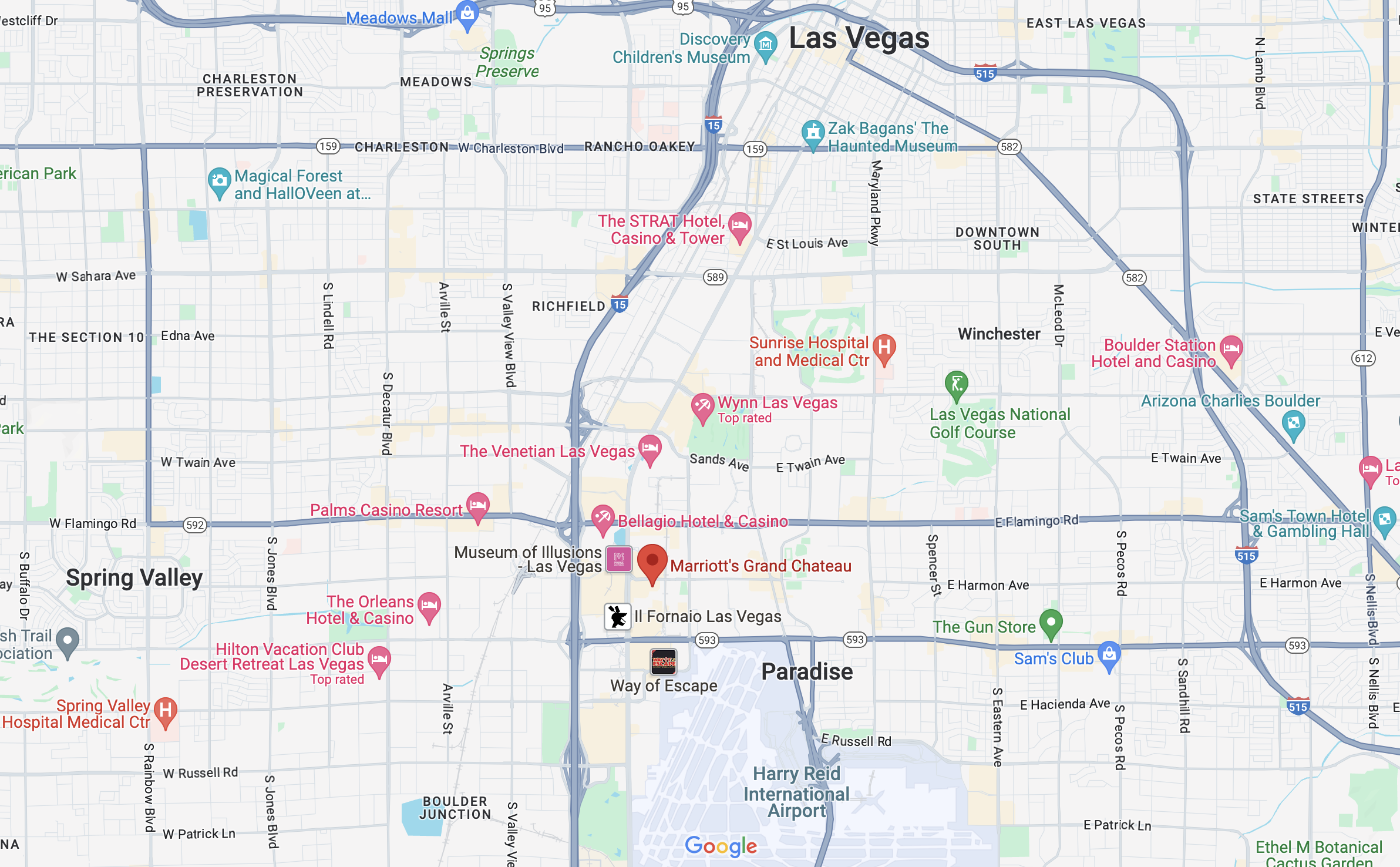 Google Maps location of Marriotts Grand Chateau Las Vegas