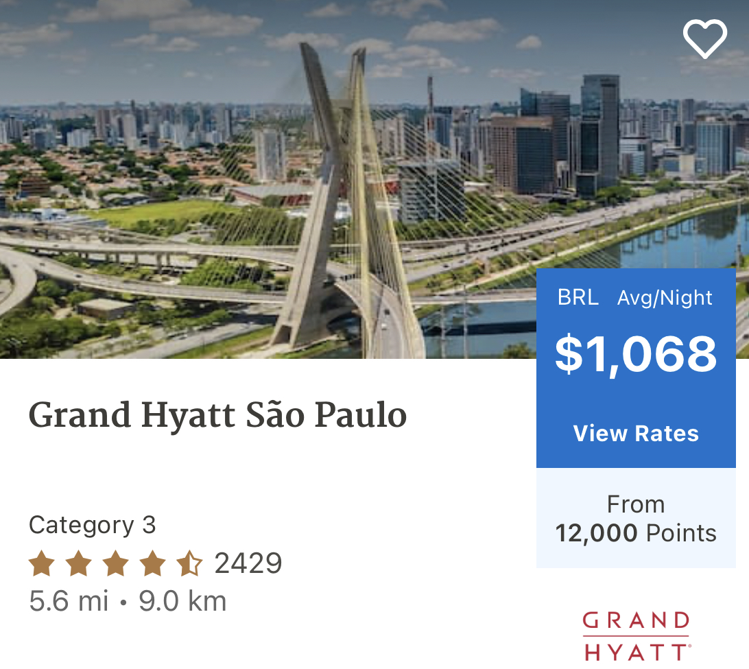 Grand Hyatt Sao Paulo award rates