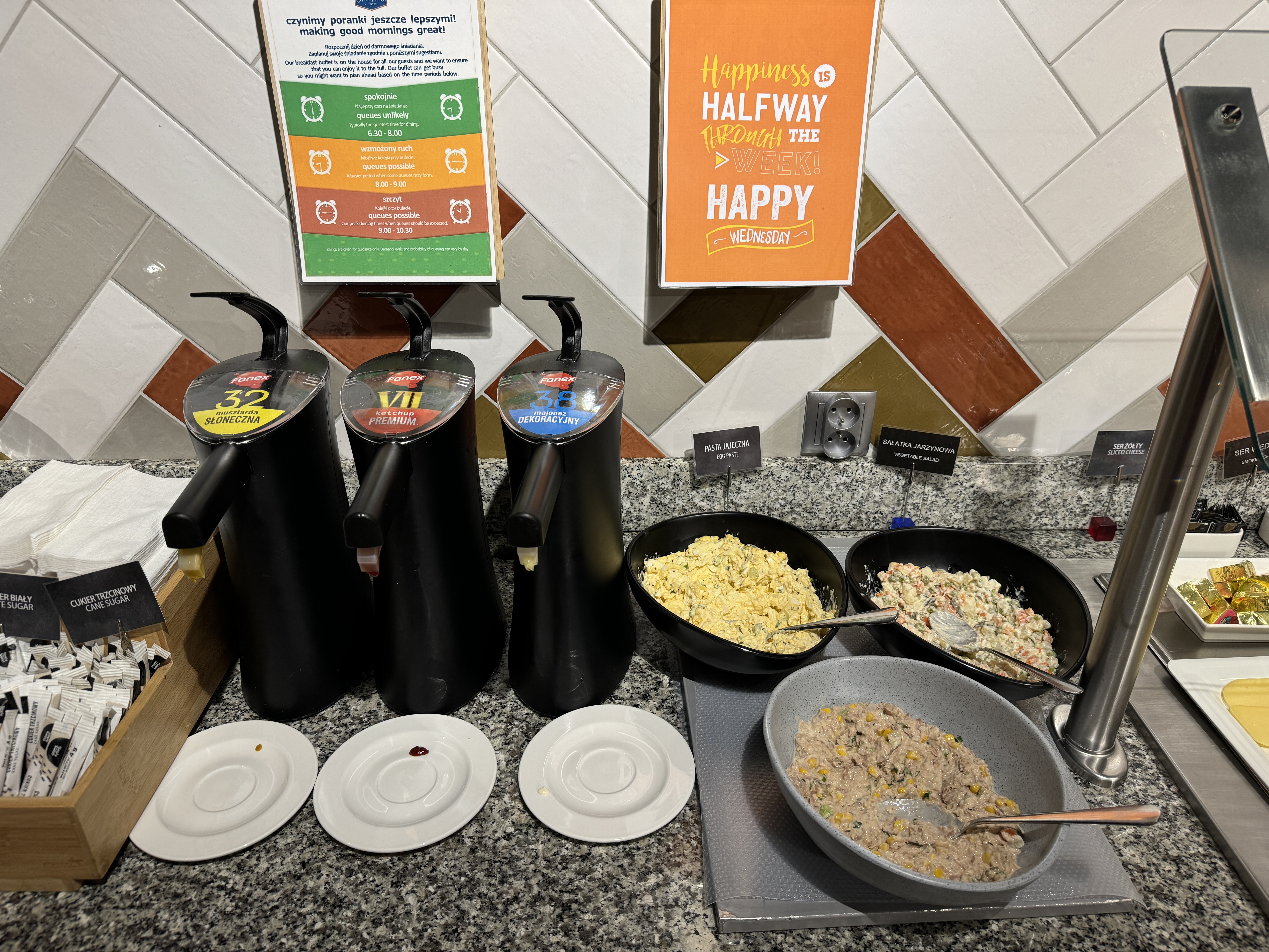 Hampton by Hilton Gdansk Old Town breakfast condiments salads Hampton by Hilton Gdansk Old Town breakfast condiments salads