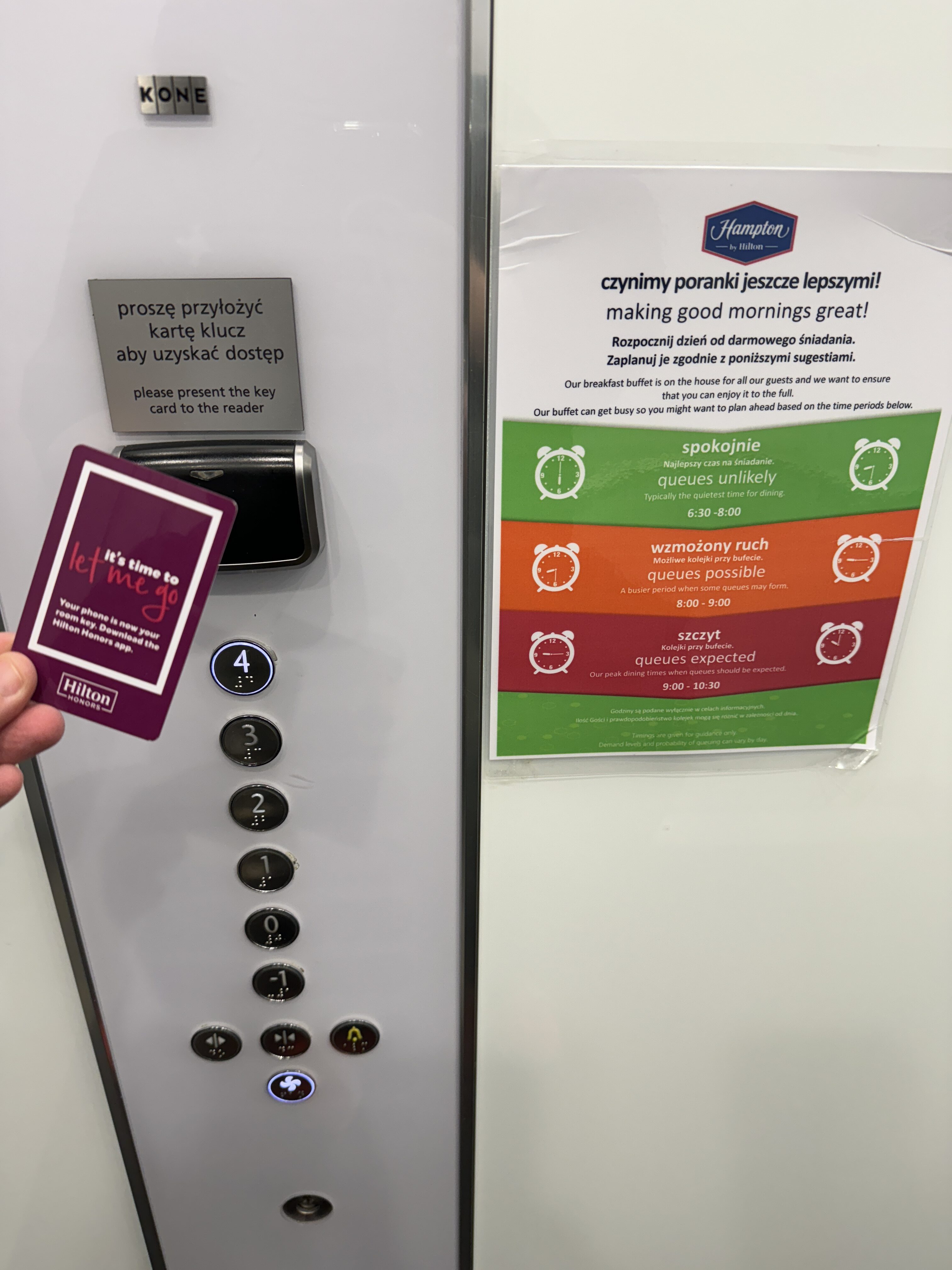 Hampton by Hilton Gdansk Old Town keycard on elevator Hampton by Hilton Gdansk Old Town keycard on elevator