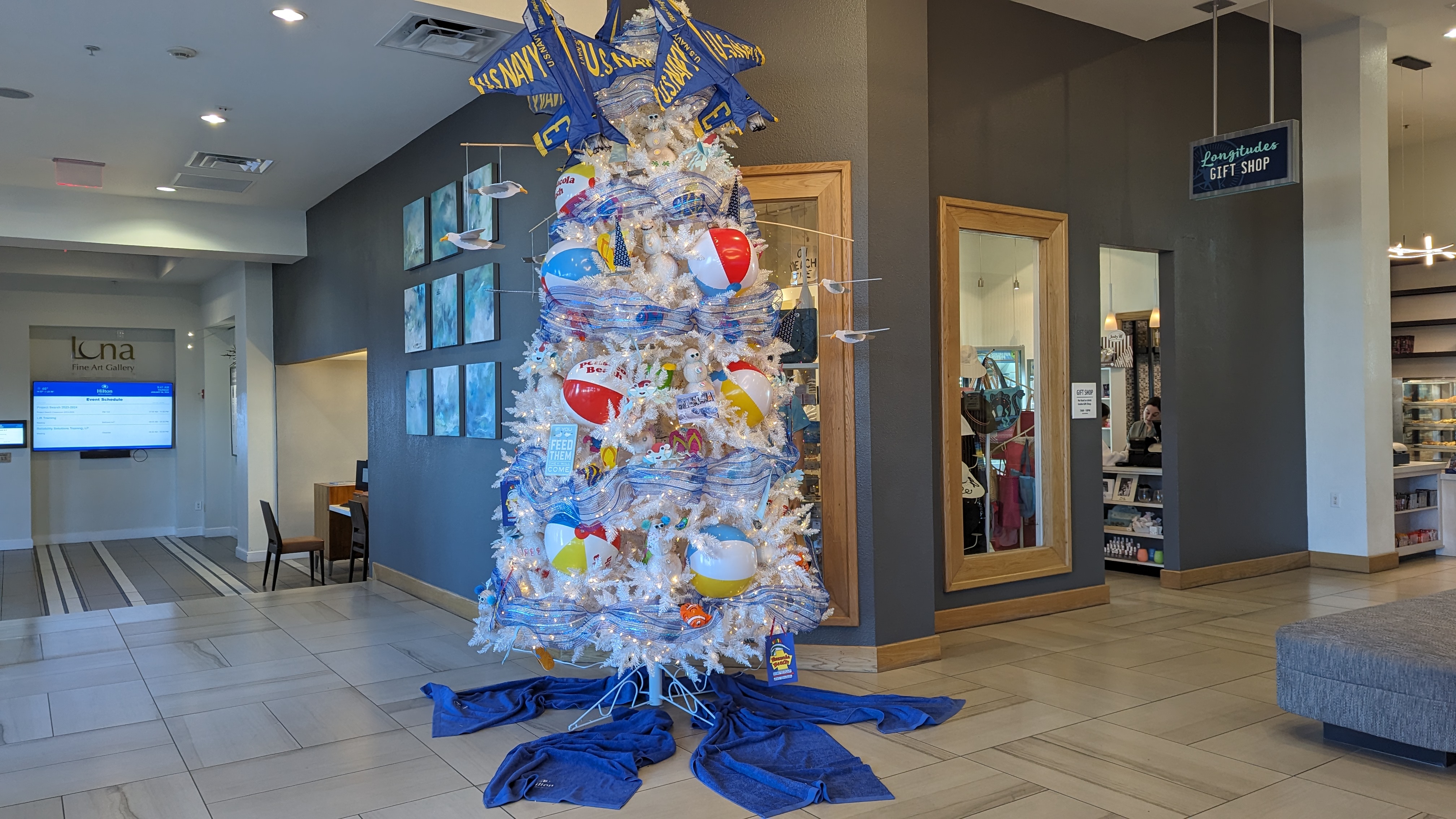 Hilton Pensacola Beach amenities gift shop and entry tree