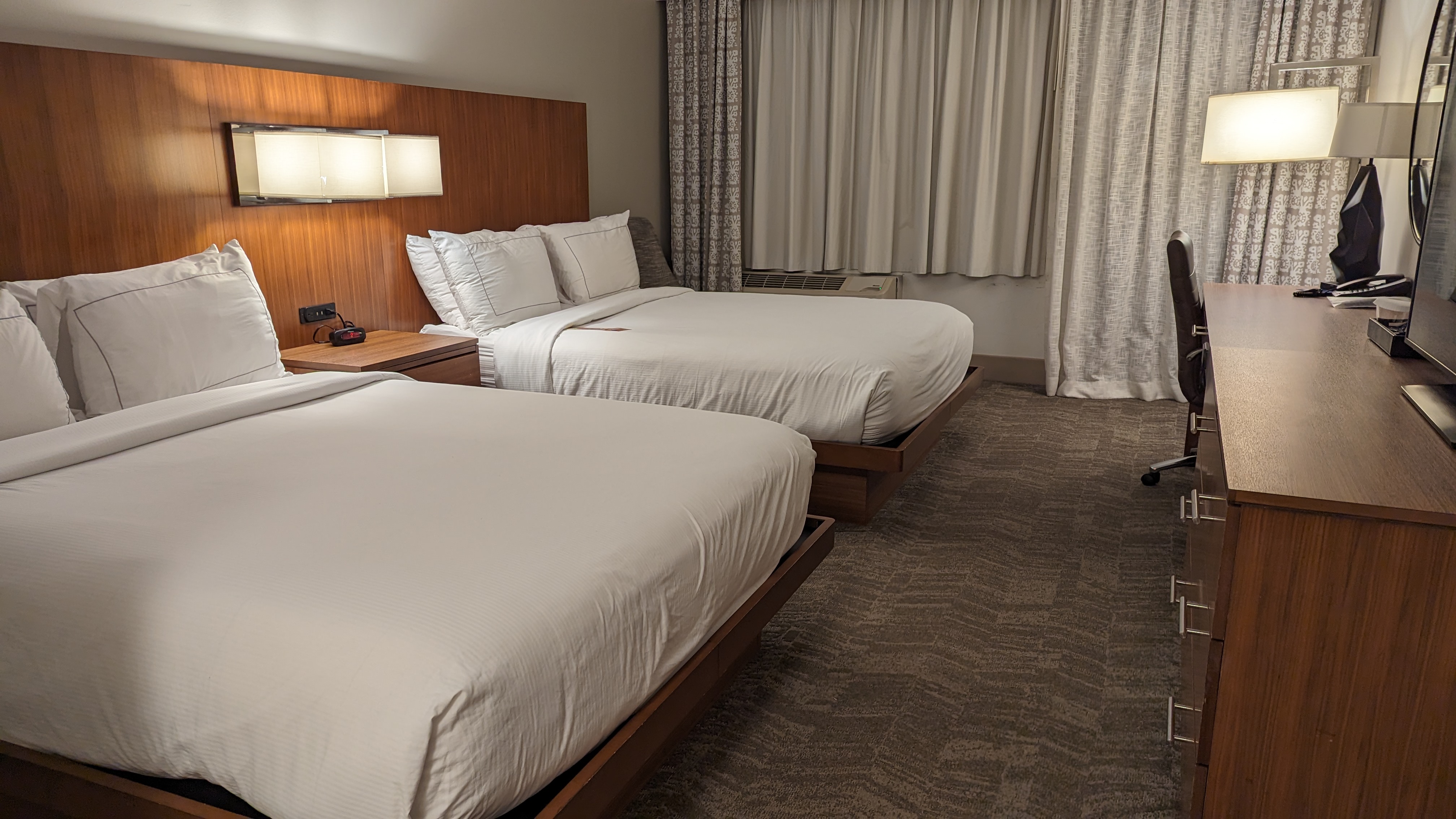 Hilton Pensacola Beach guestroom main view with beds