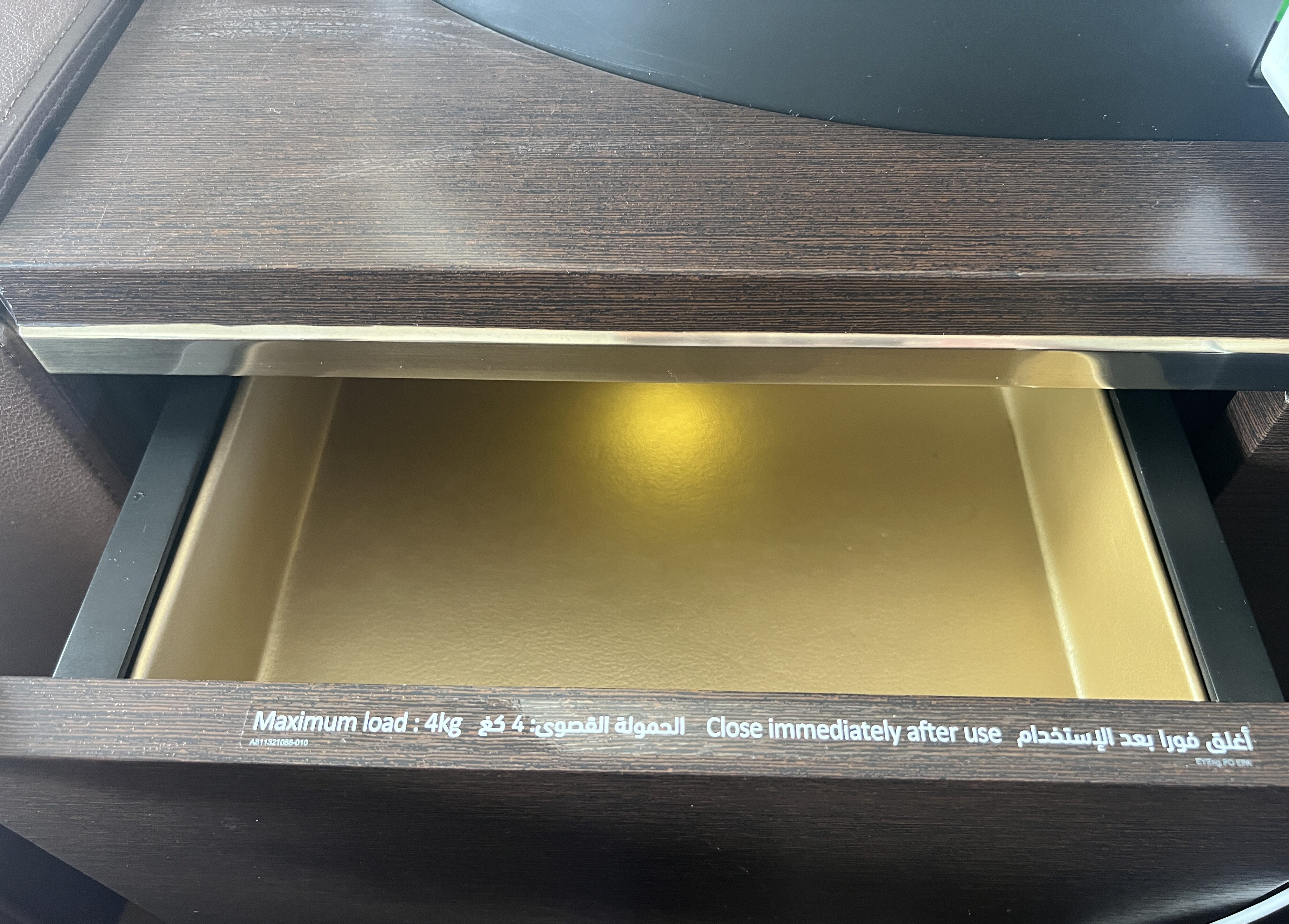 Etihad First Class Apartment storage drawers space Etihad First Class Apartment storage drawers space
