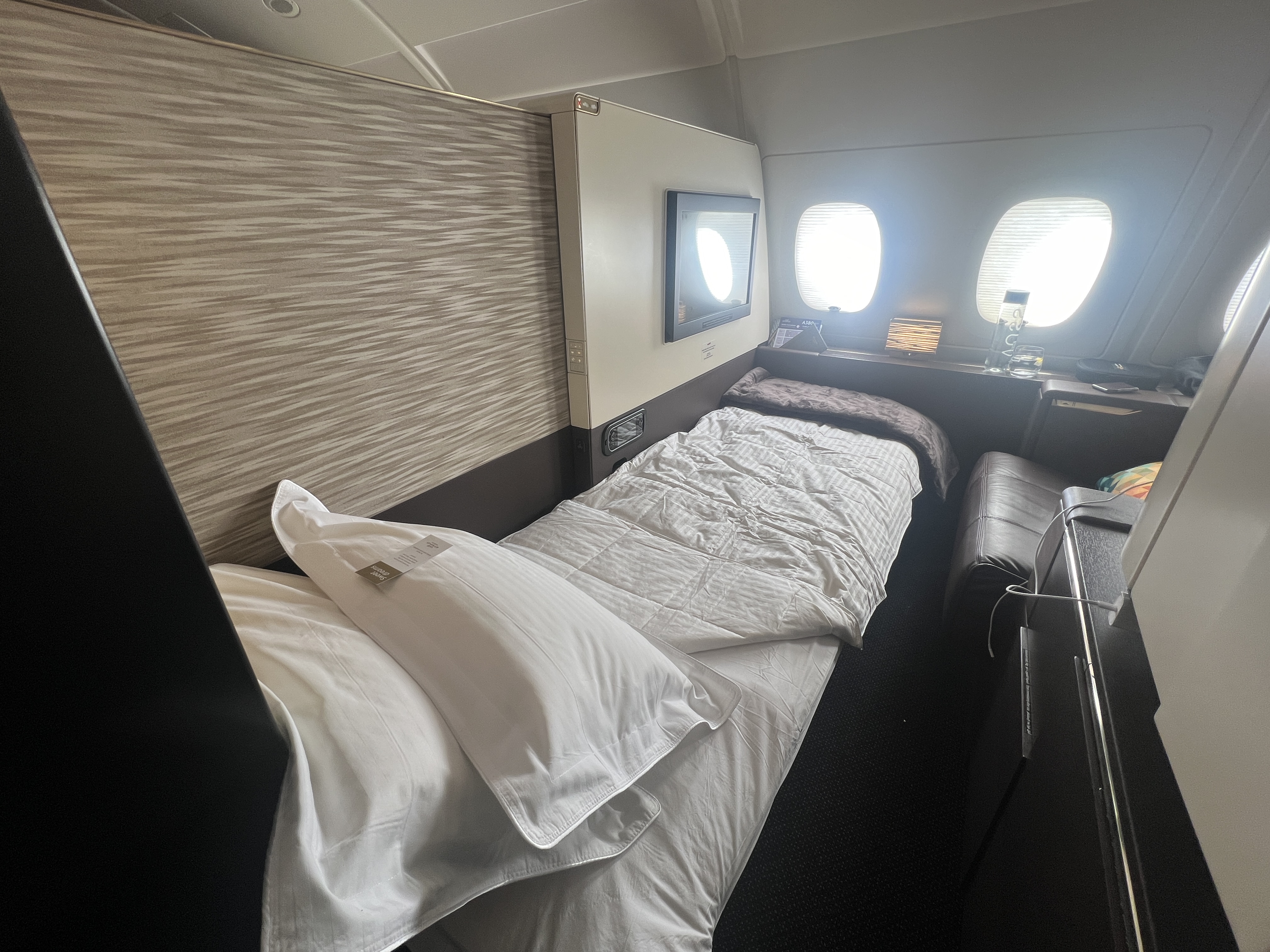 Etihad First Class Apartment bed angle from exterior Etihad First Class Apartment bed angle from exterior