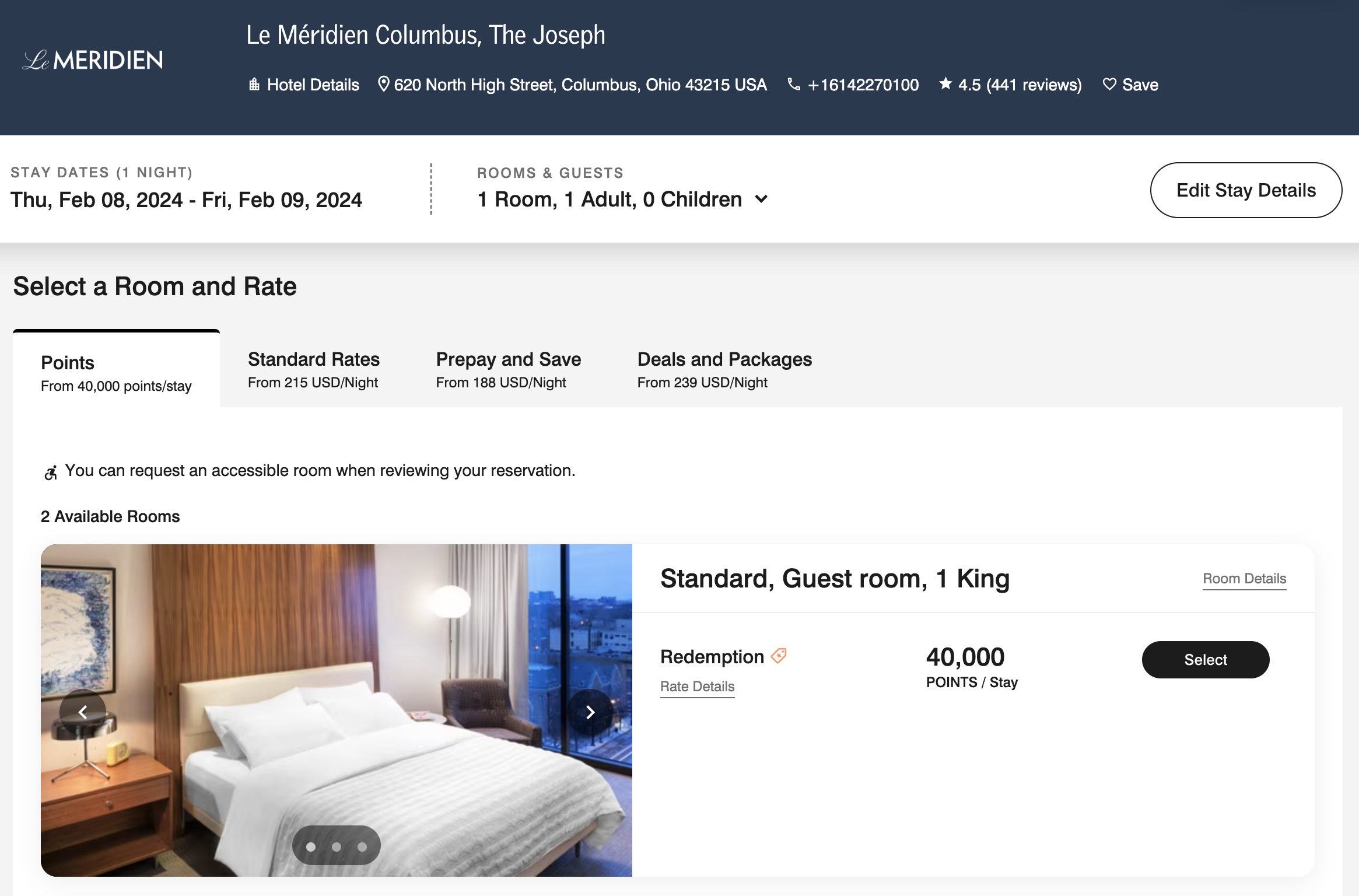 Le Meridien Columbus The Joseph cost in points