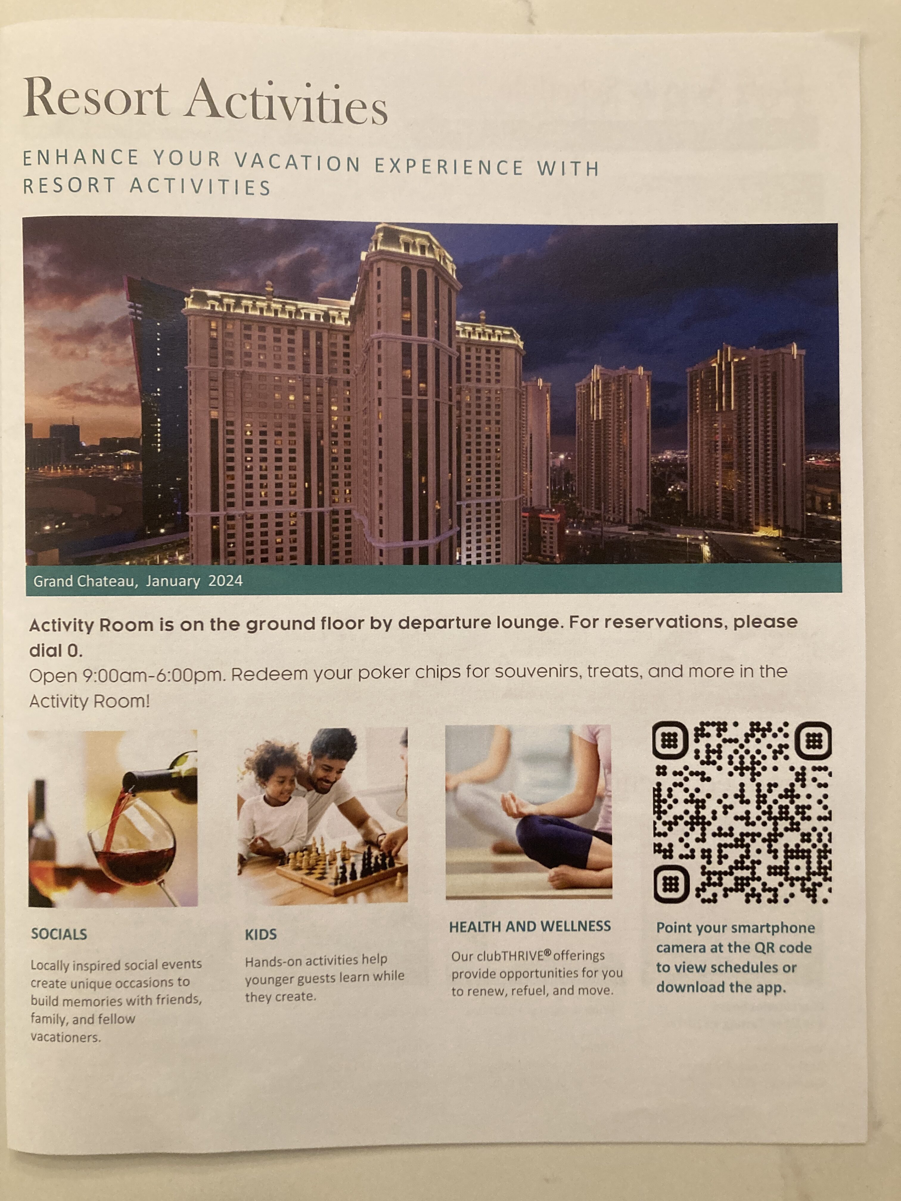 Marriotts Grand Chateau Las Vegas welcome packet