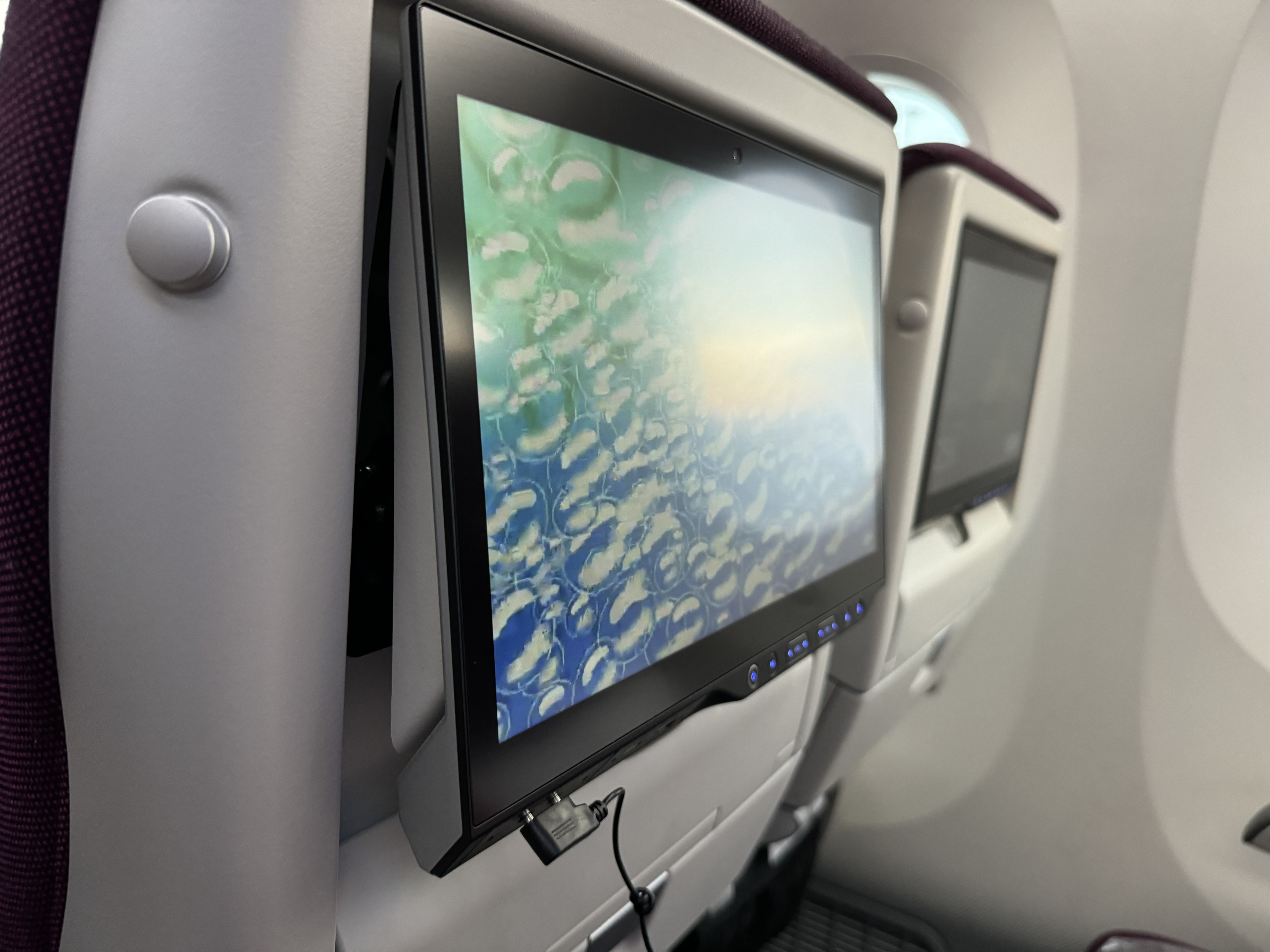 Qatar Airways economy WAW DOH 787 IFE screen adjustment Qatar Airways economy WAW DOH 787 IFE screen adjustment