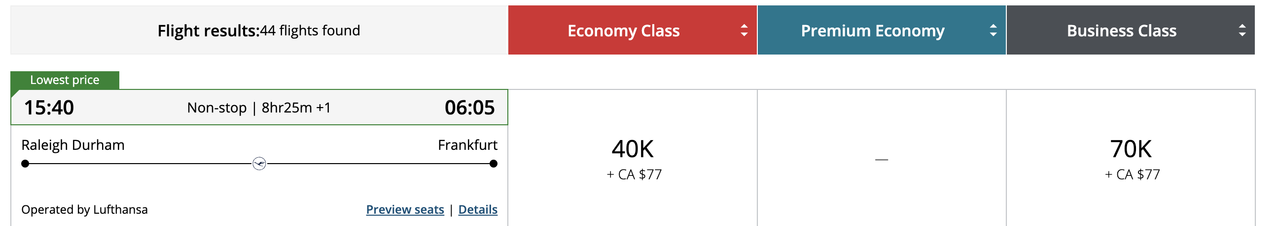 RDU Frankfurt Aeroplan