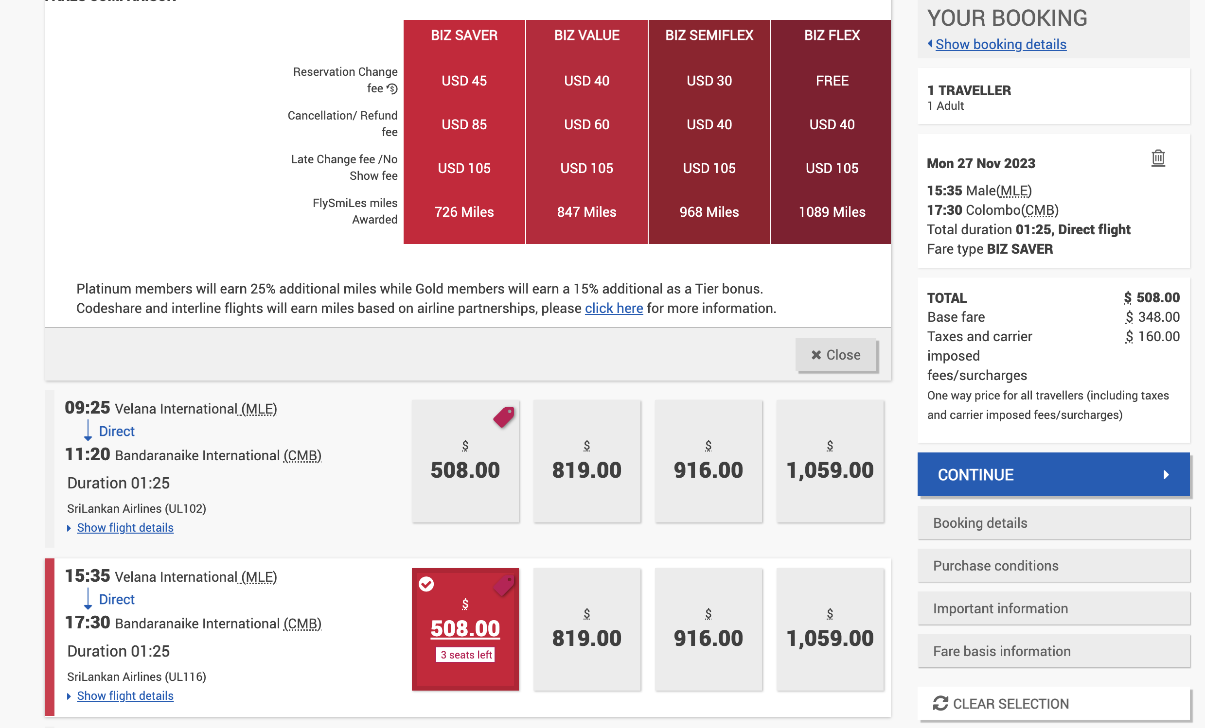 Sri Lankan Airlines Airbus A330 business class booking