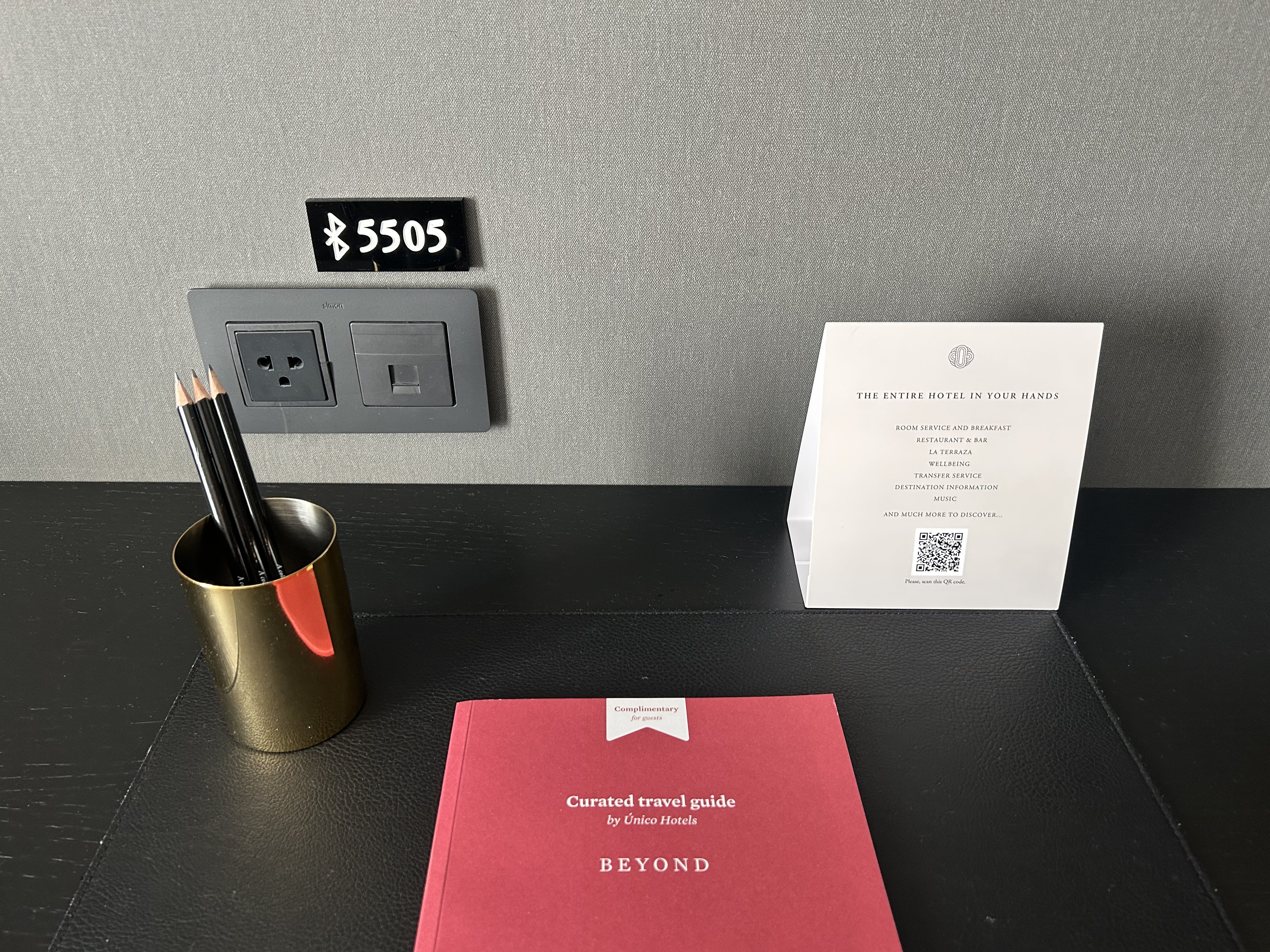 The Principal Madrid Hotel Room desk and plug The Principal Madrid Hotel Room desk and plug
