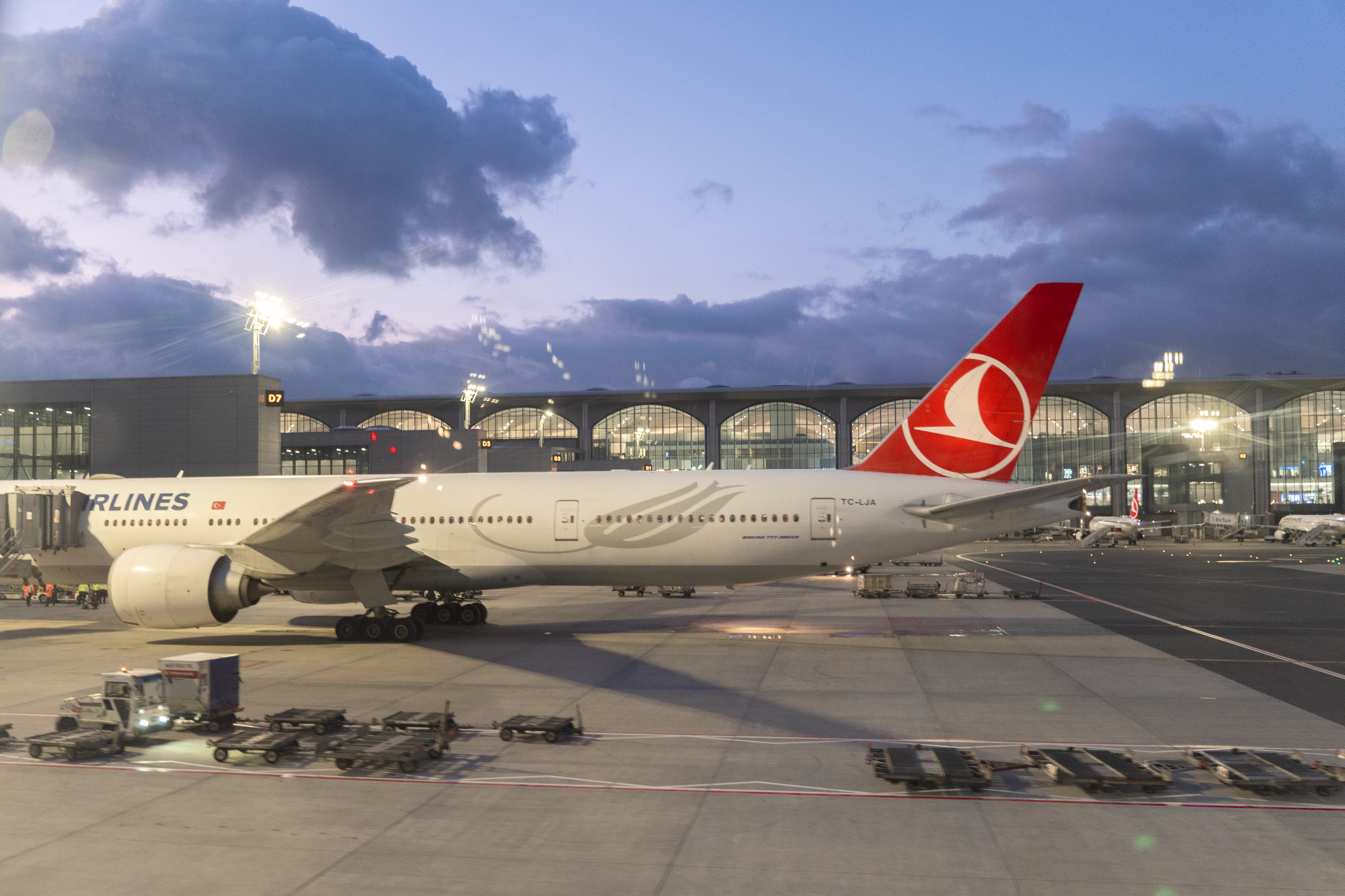 Turkish 777 300ER parked at gate at IST Turkish 777 300ER parked at gate at IST