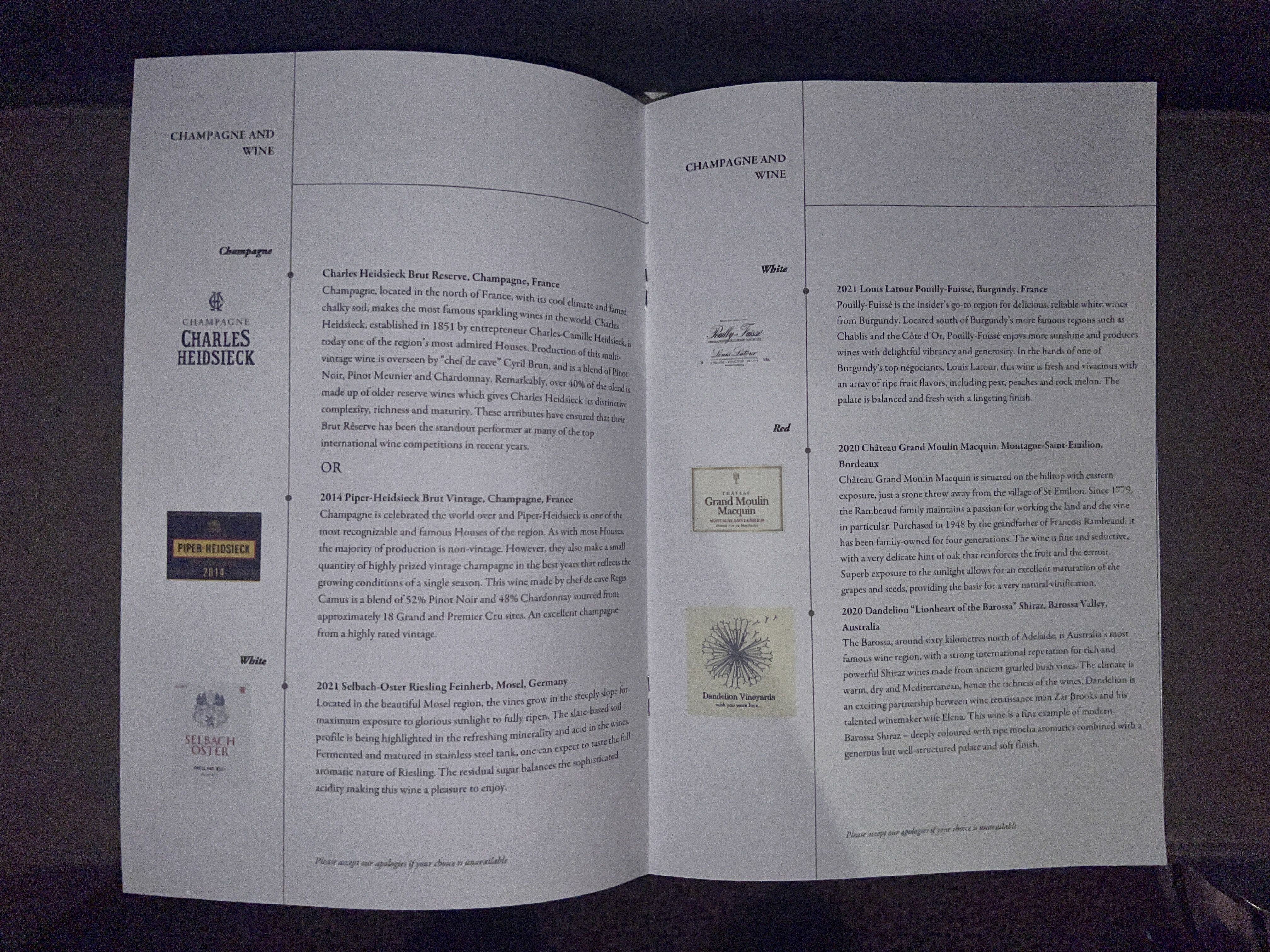 Singapore business 777 Champagne and wine menu Singapore business 777 Champagne and wine menu