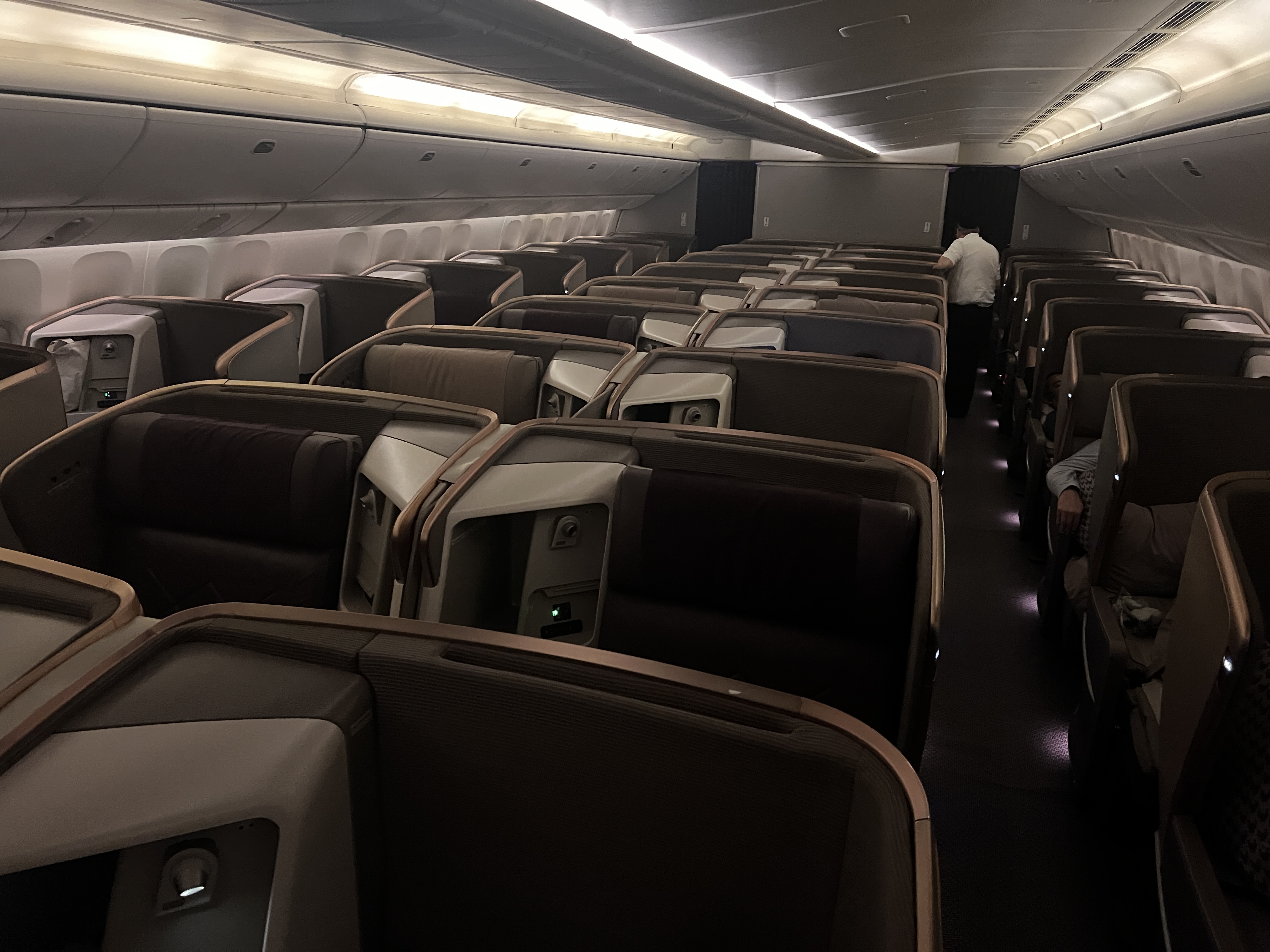 Singapore business 777 cabin from front Singapore business 777 cabin from front