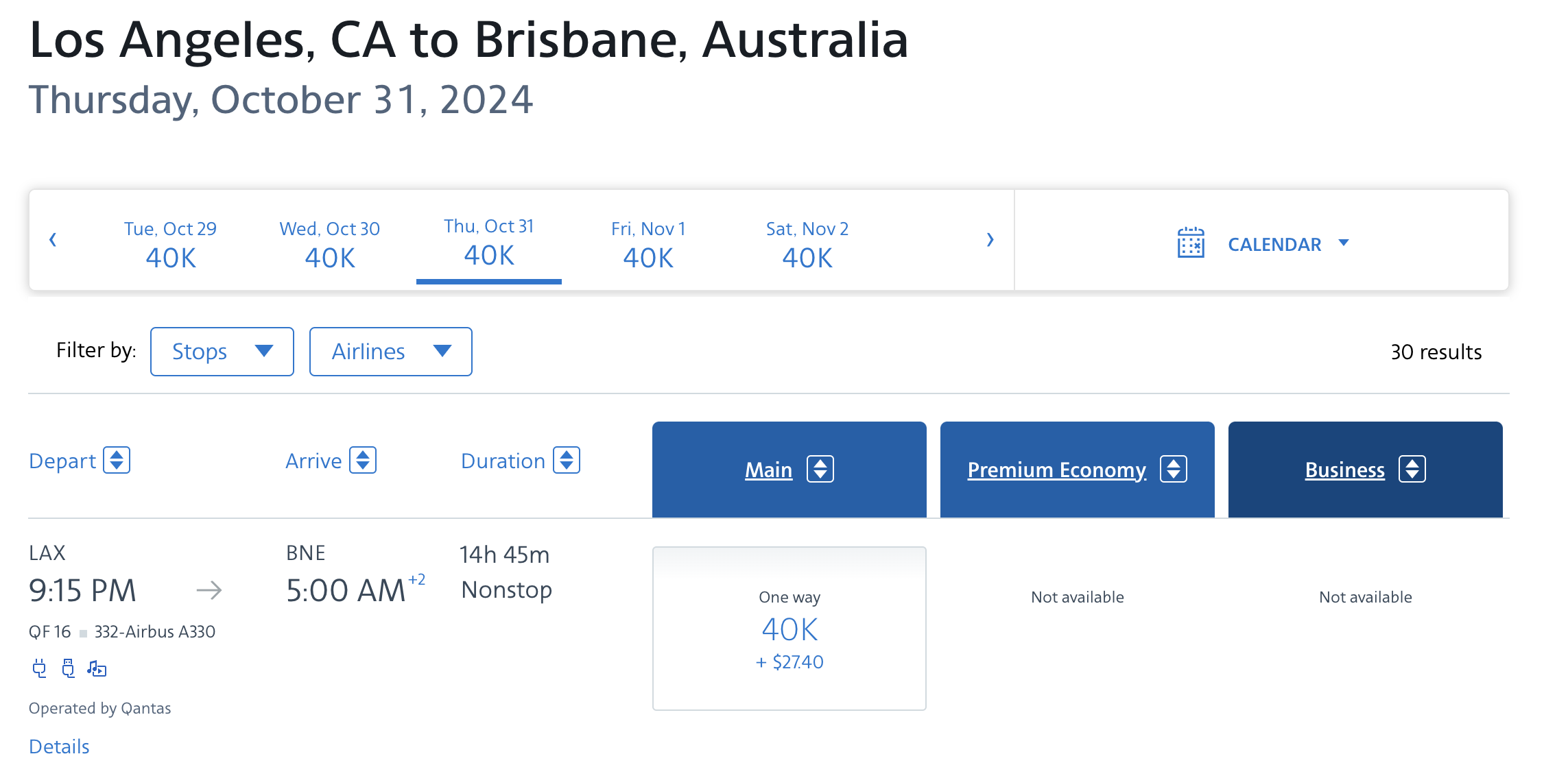 AA mileage availability for Qantas