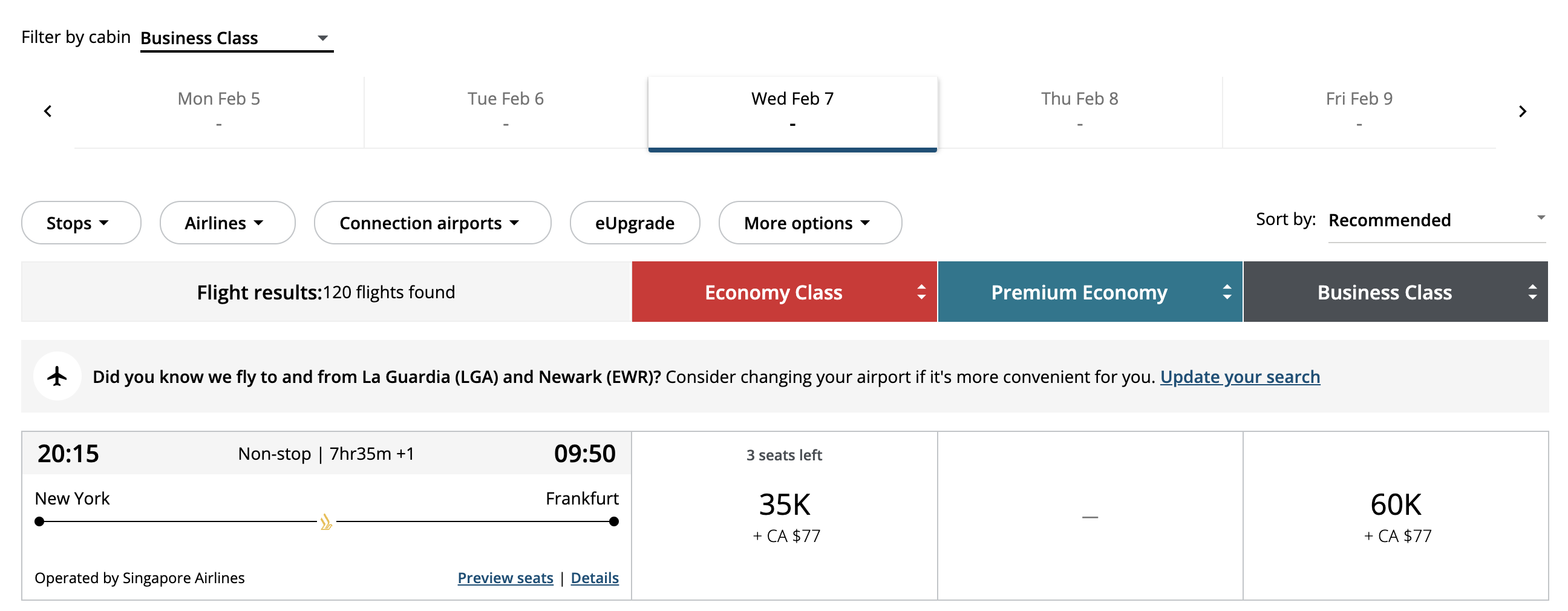 Aeroplan search JFK FRA 60K SQ Aeroplan search JFK FRA 60K SQ