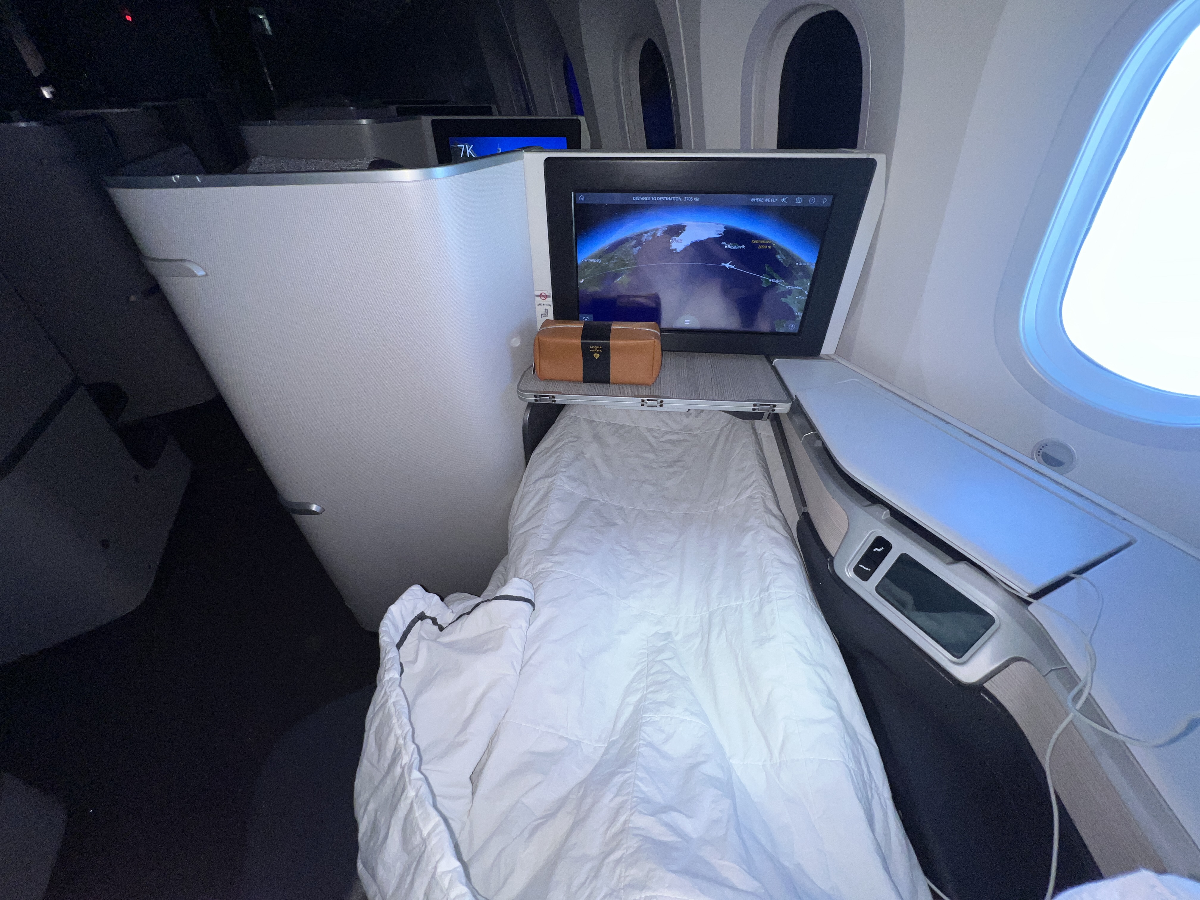 Air Canada business class bed top view with flash Air Canada business class bed top view with flash