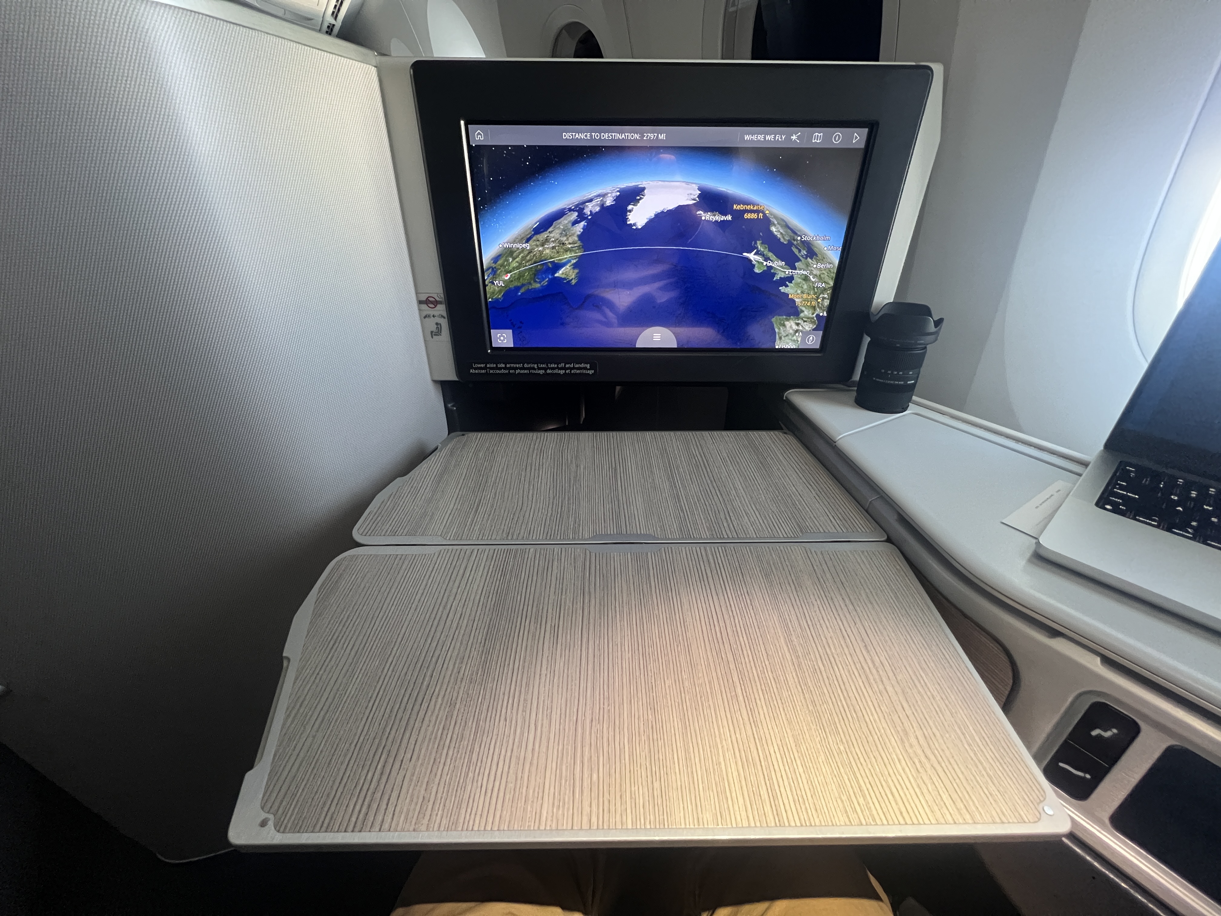 Air Canada business class full tray table Air Canada business class full tray table