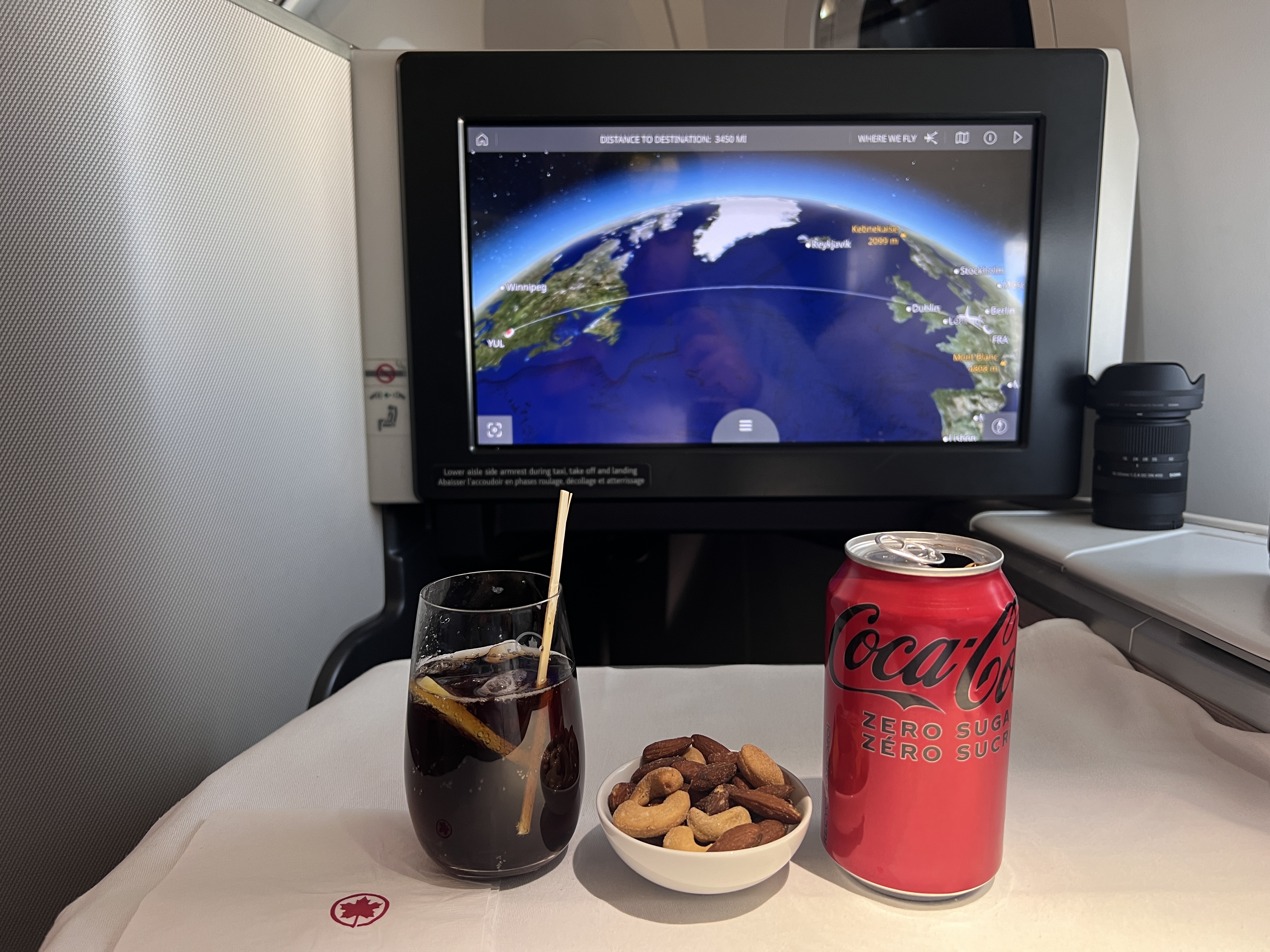 Air Canada business class welcome nuts and drinks Air Canada business class welcome nuts and drinks
